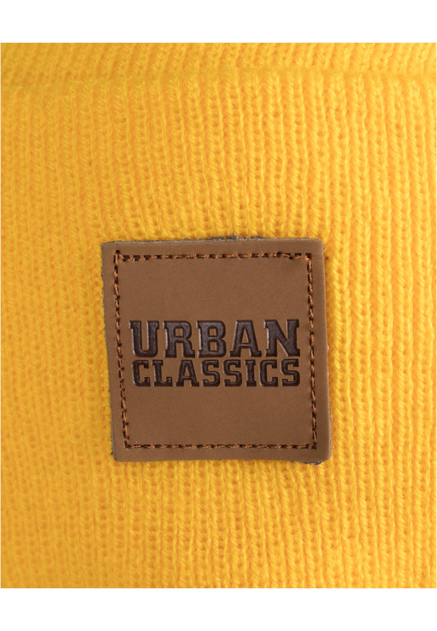 Synthetic Leatherpatch Long Beanie | chrome yellow