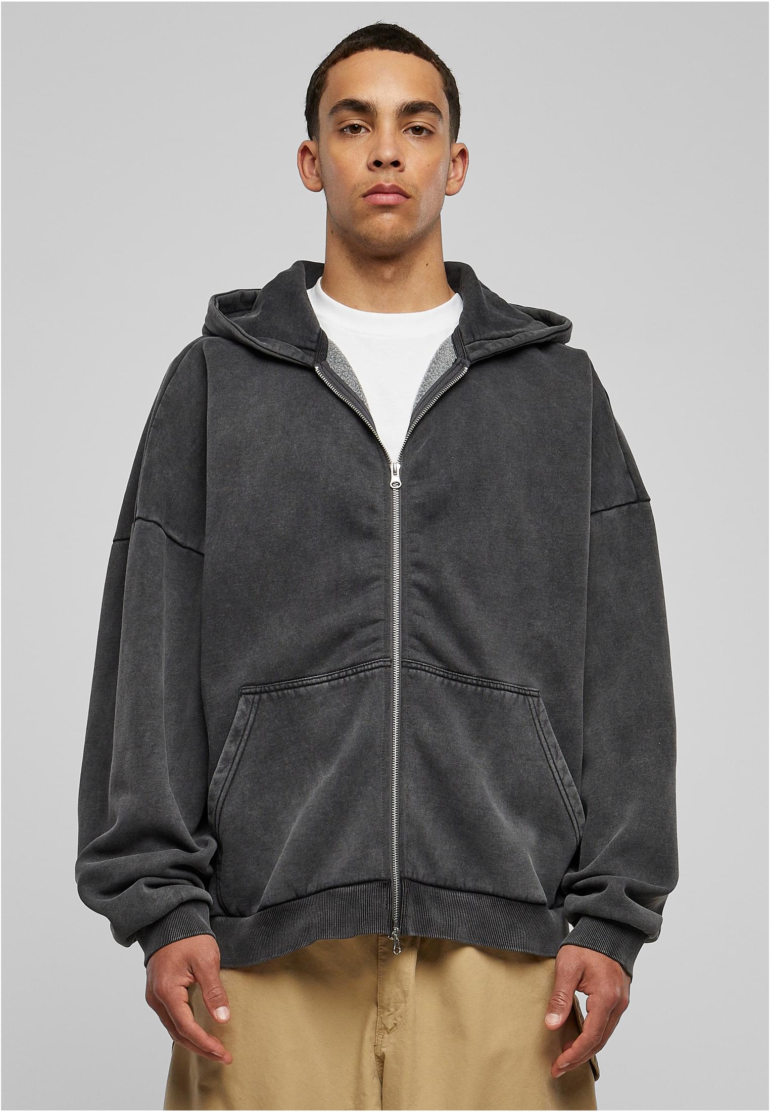 Heavy Stone Washed 90's Zip Hoodie | black