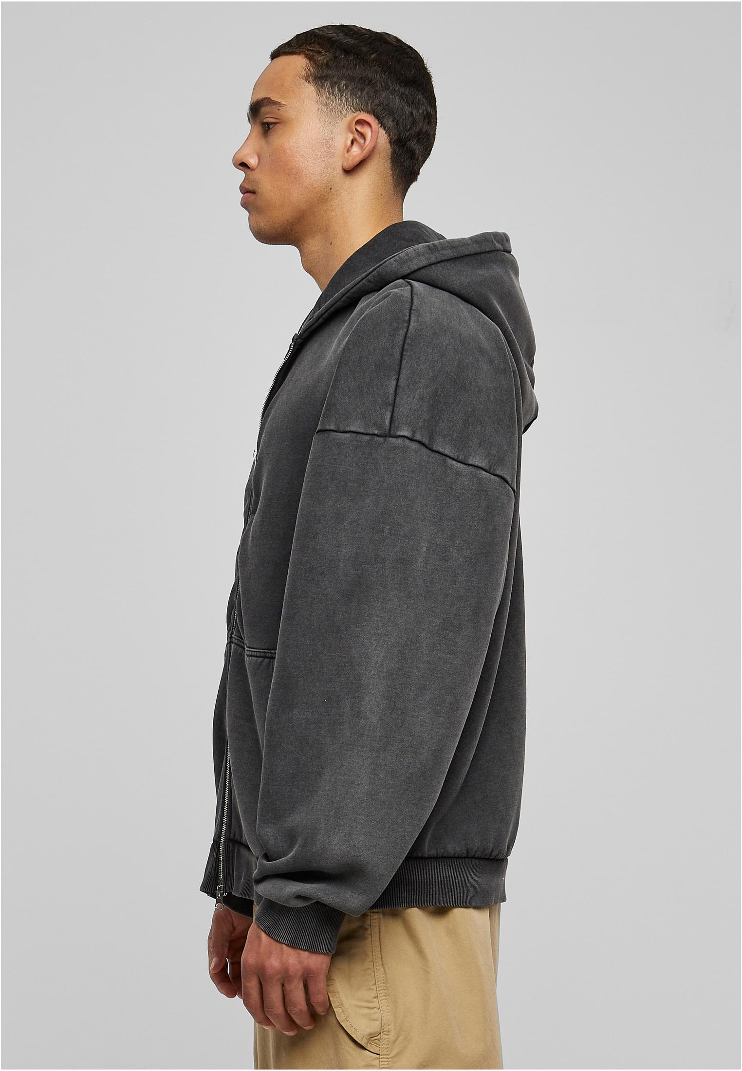 Heavy Stone Washed 90's Zip Hoodie | black