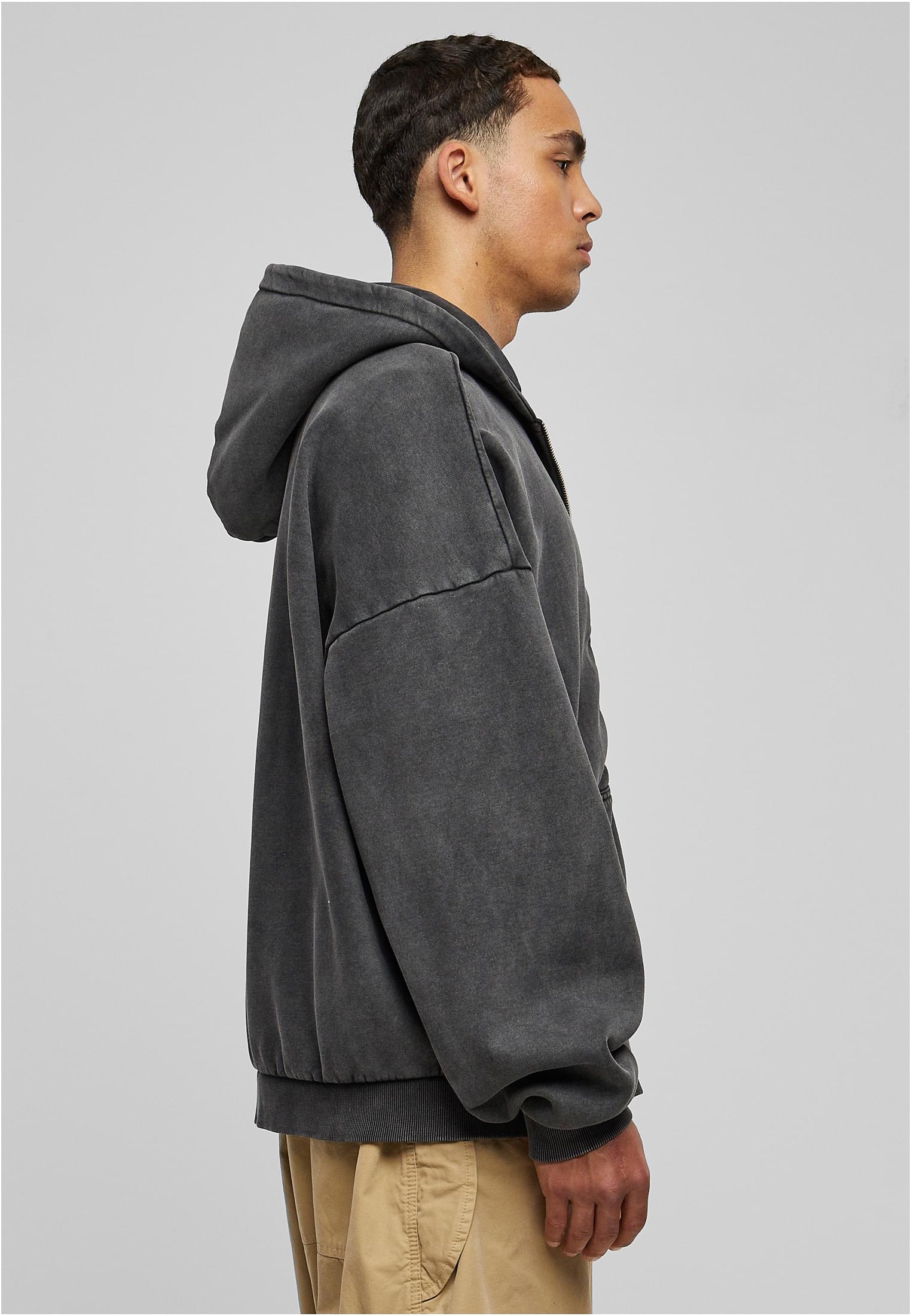 Heavy Stone Washed 90's Zip Hoodie | black