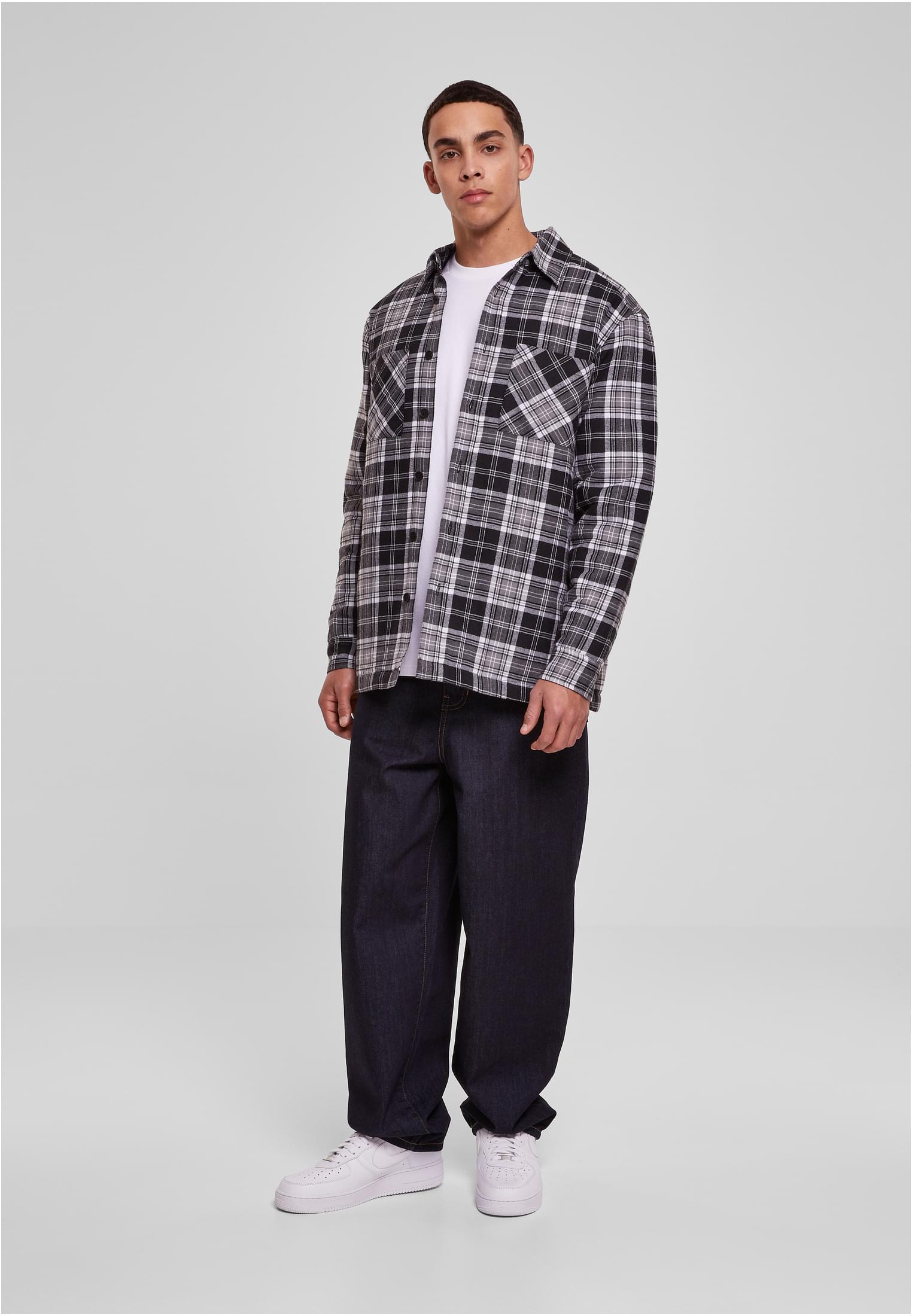 Padded Checked Shirt Jacket | black/white