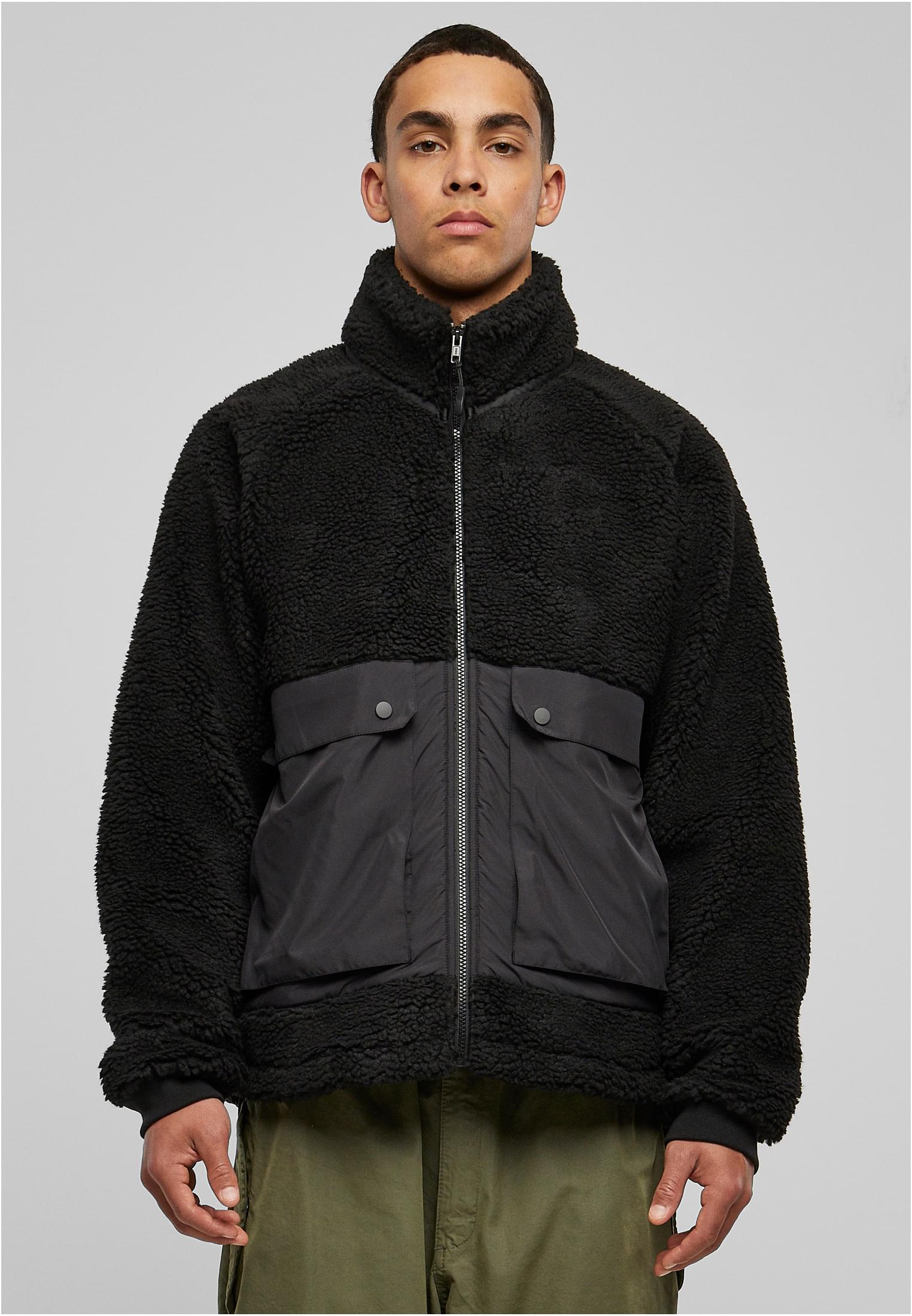 Short Raglan Sherpa Jacket | black/black