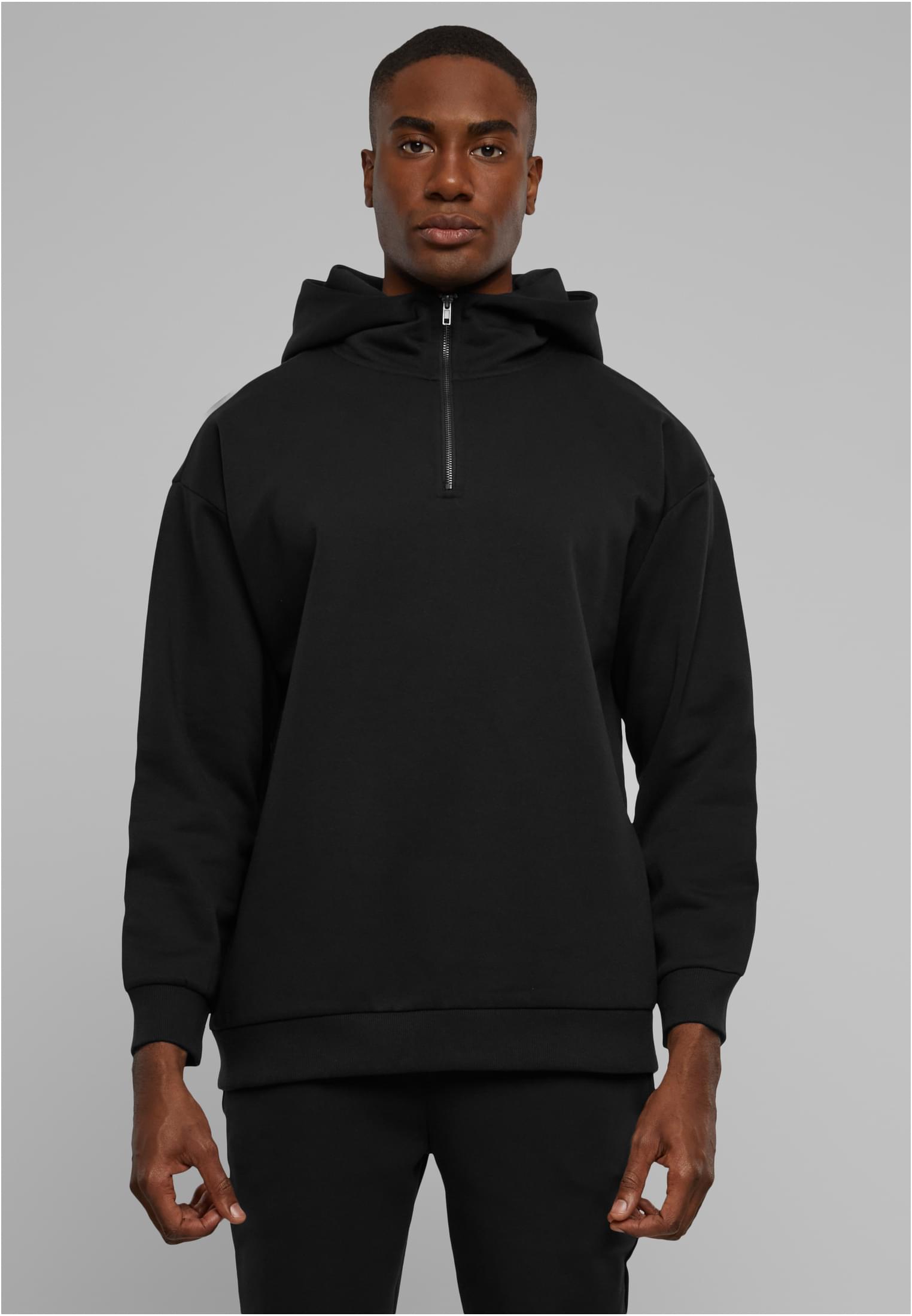 Zipped High Neck Hoody | black