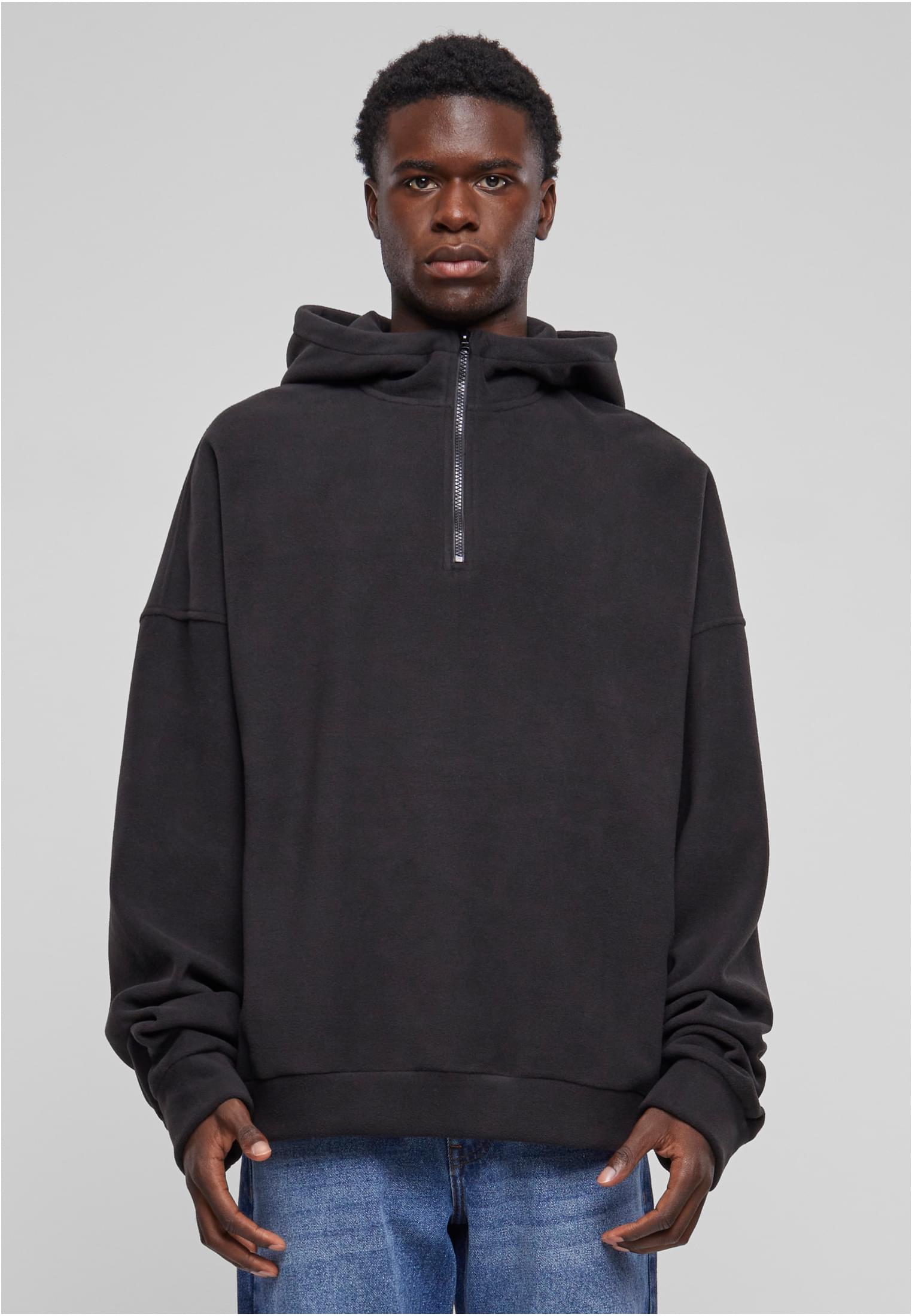 Oversized Polar Fleece Half Zip Hoody | black