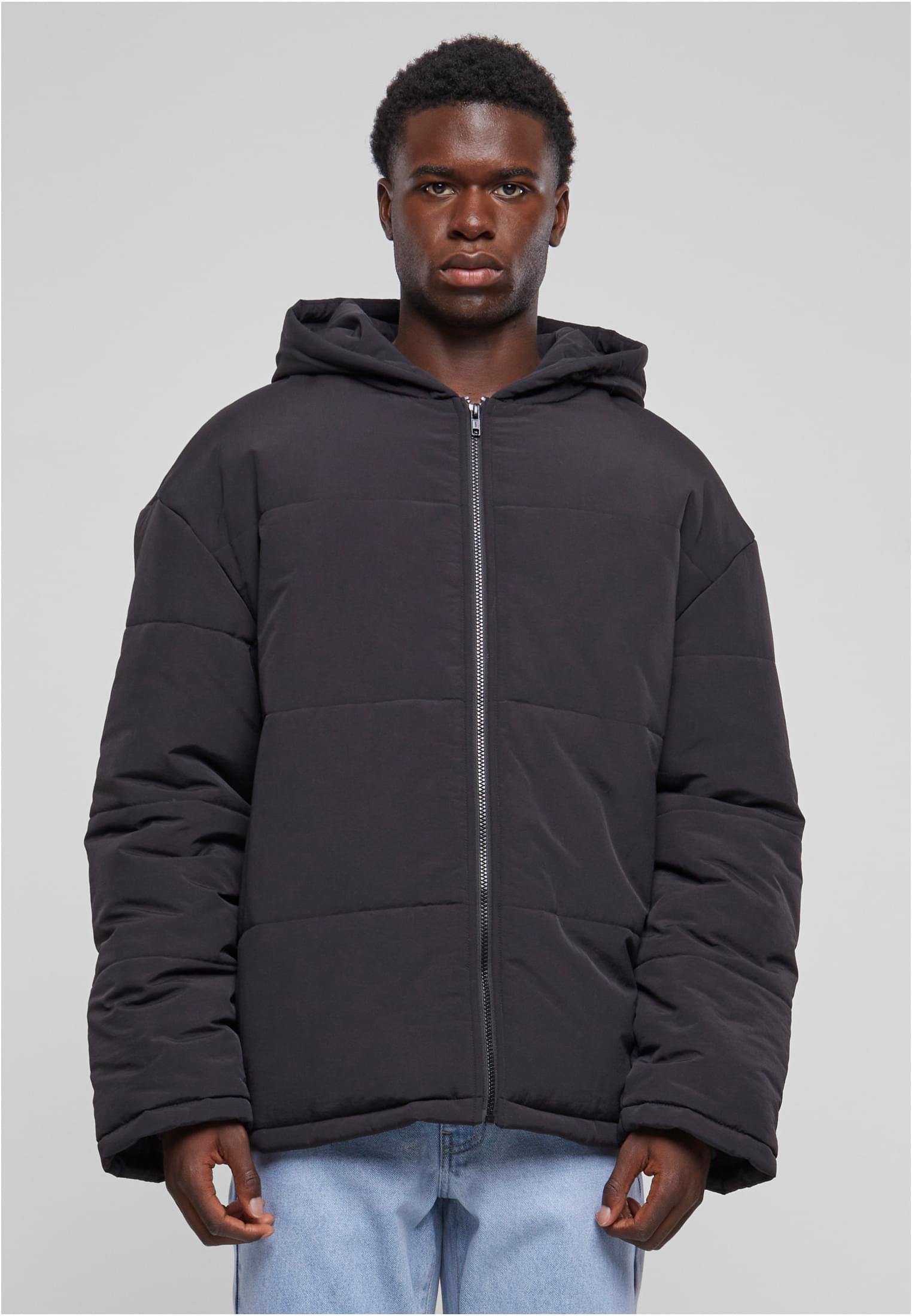 Hooded Block Puffer Jacket | black