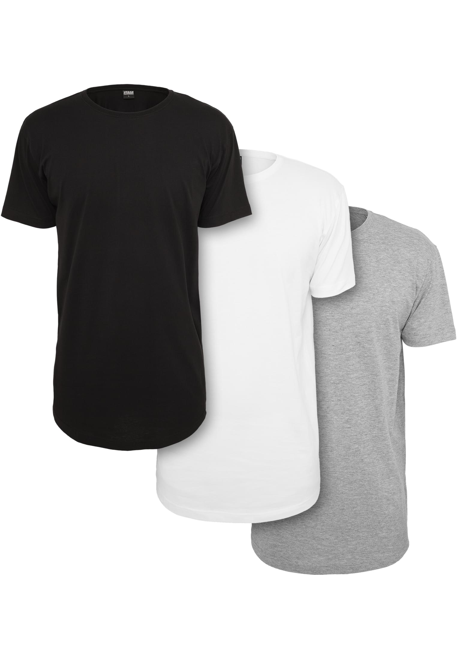 Shaped Long Tee 3-Pack | black/white/grey