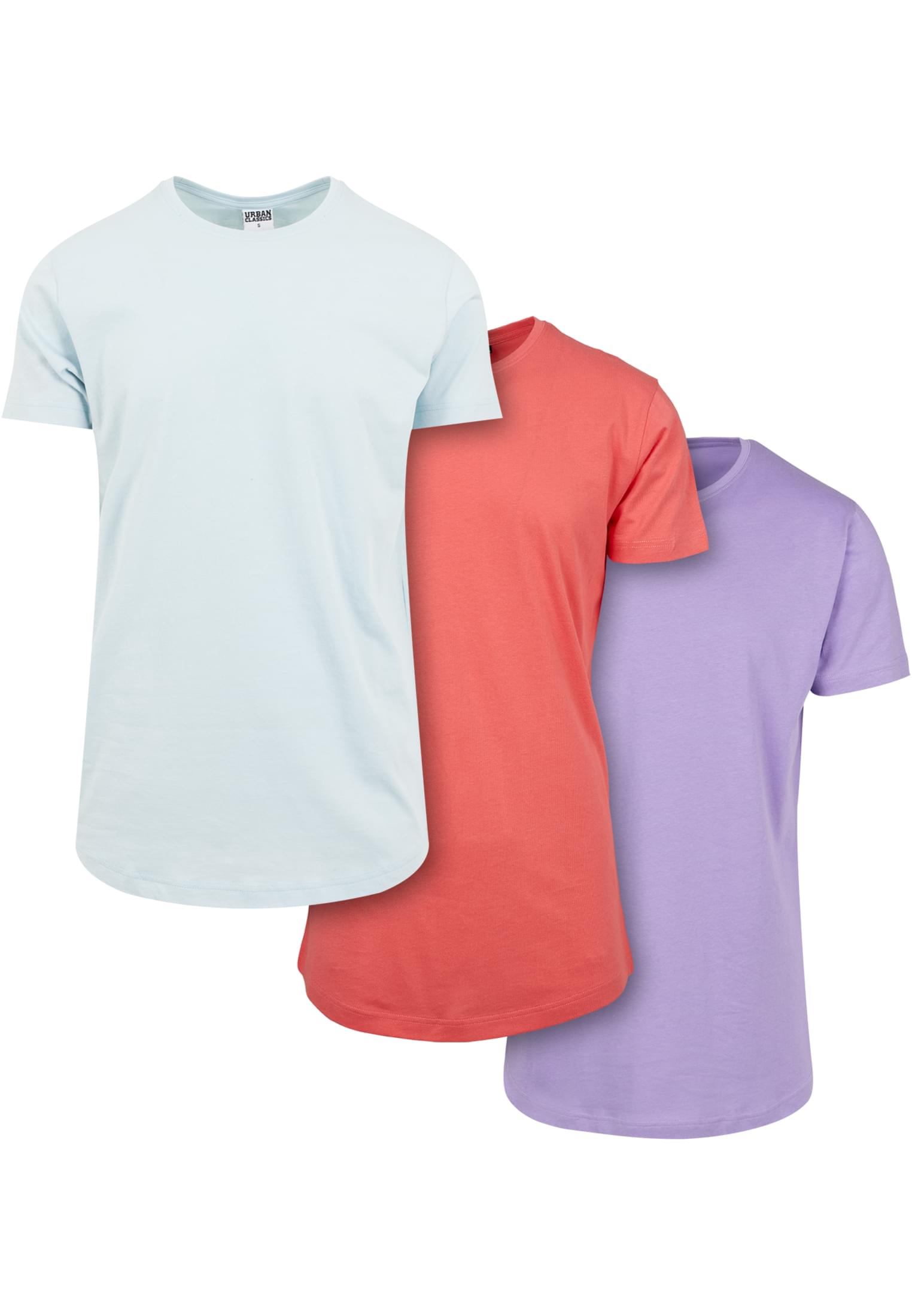 Shaped Long Tee 3-Pack | babyblue+coral+lavender