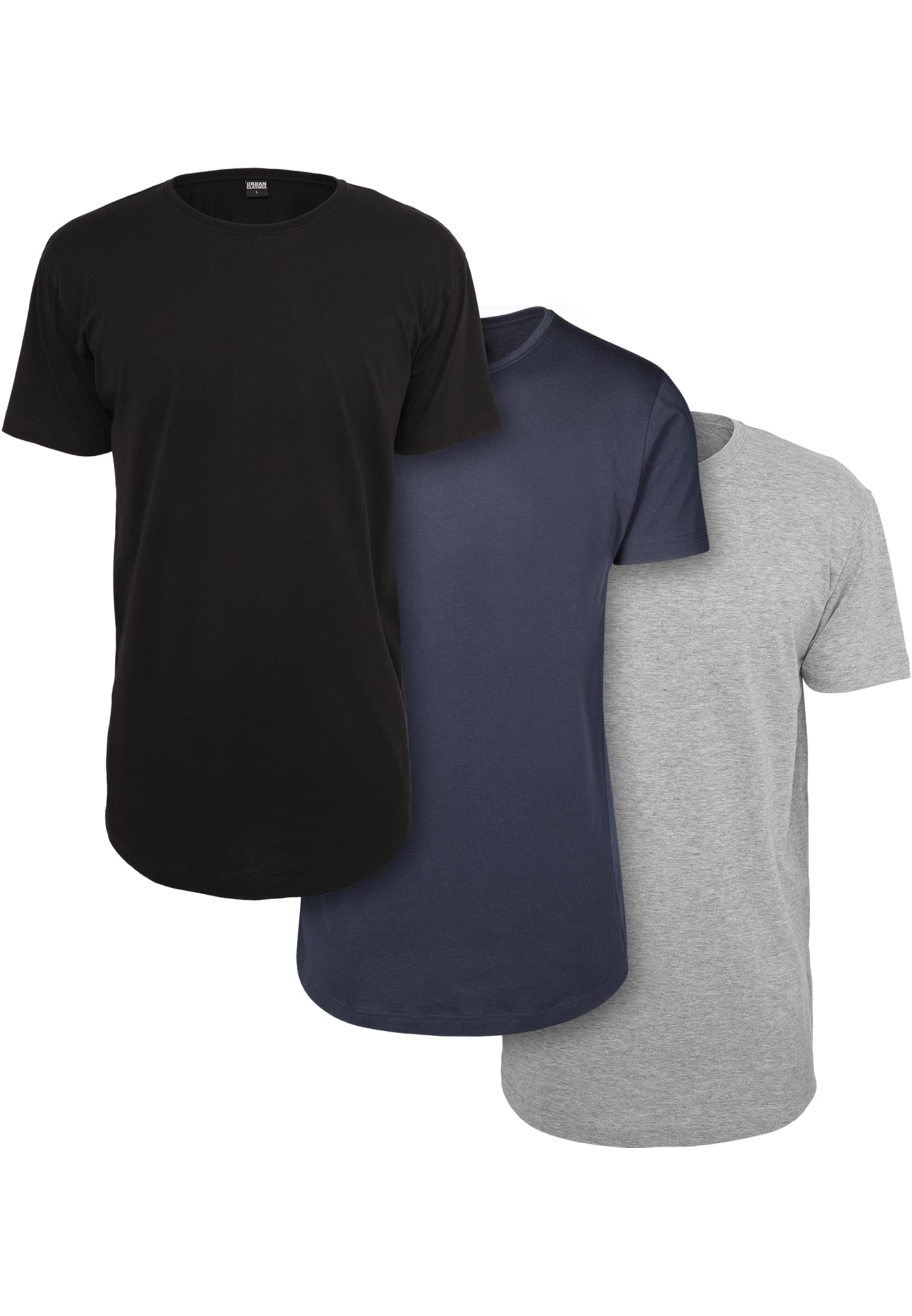 Shaped Long Tee 3-Pack | black+navy+grey