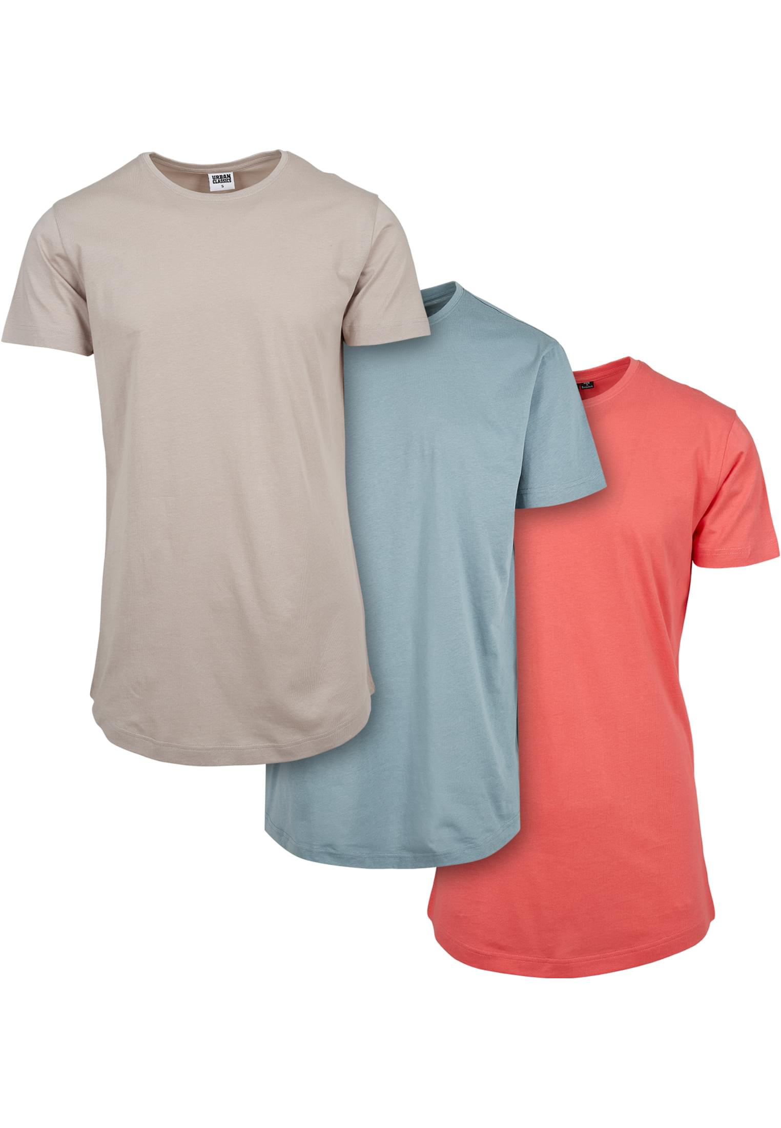 Shaped Long Tee 3-Pack | cloud+dustyblue+coral