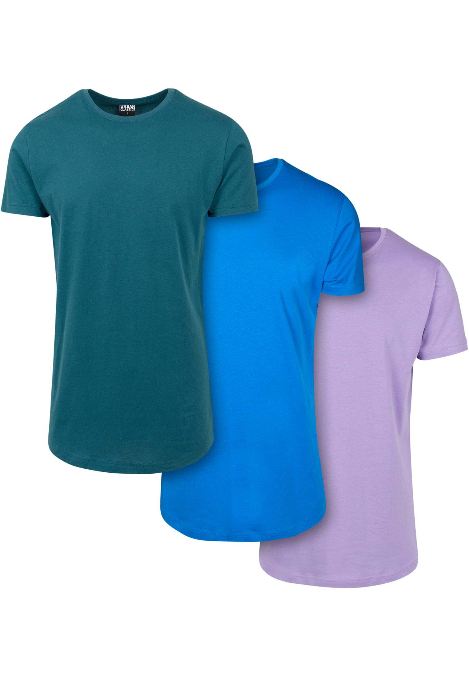 Shaped Long Tee 3-Pack | jasper+brightblue+lavender