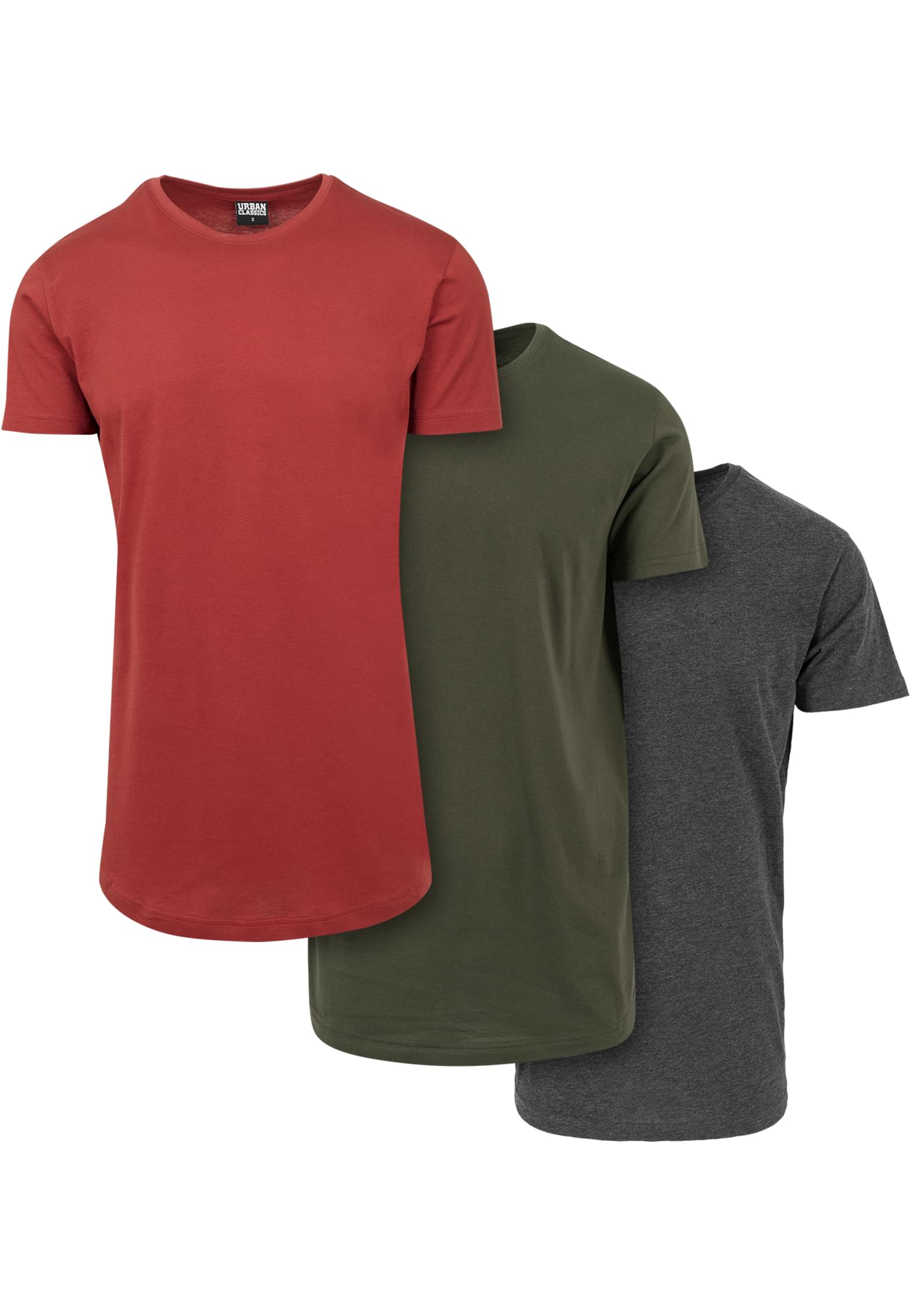 Shaped Long Tee 3-Pack | rusty+olive+charcoal