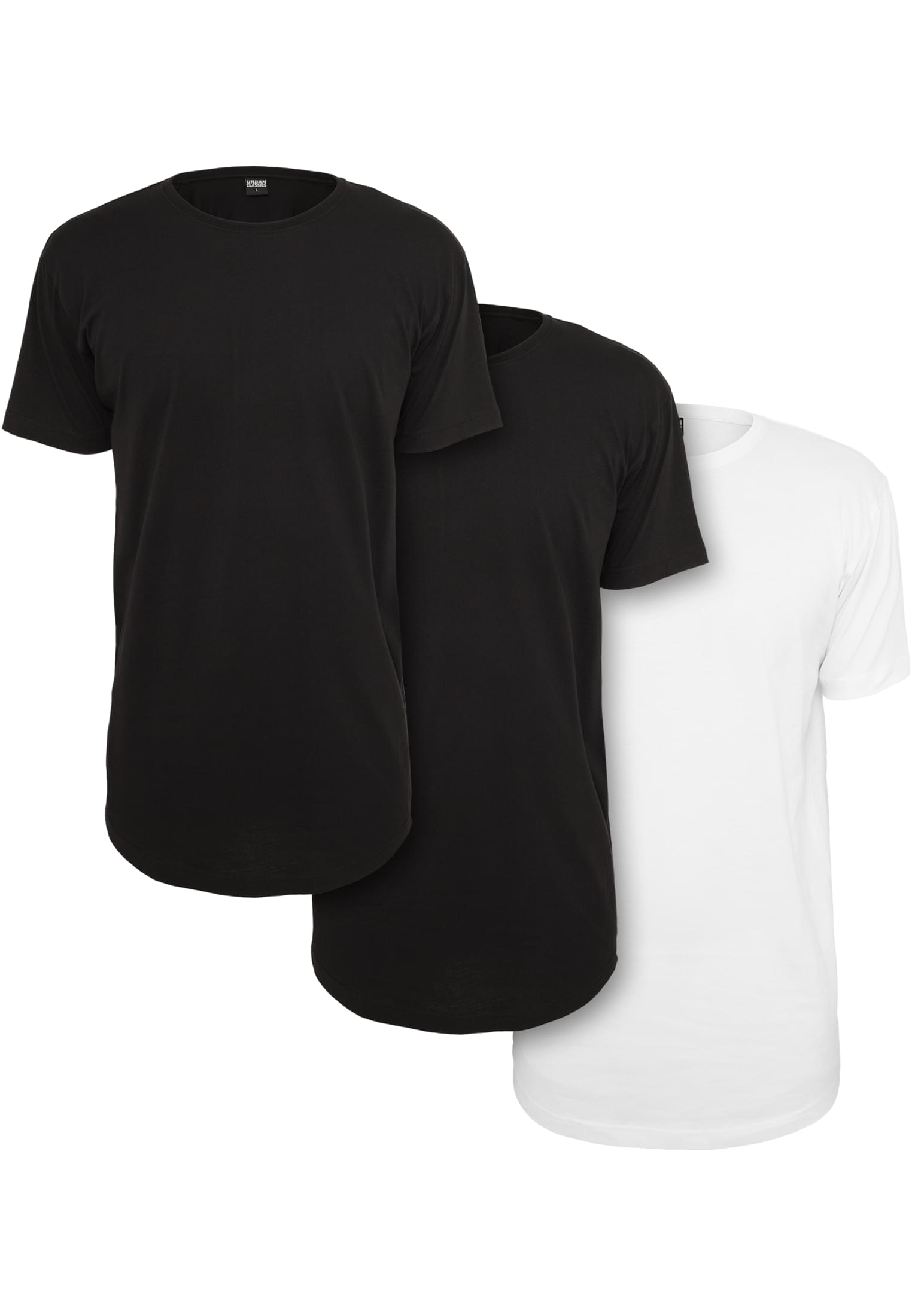 Shaped Long Tee 3-Pack | black+black+white