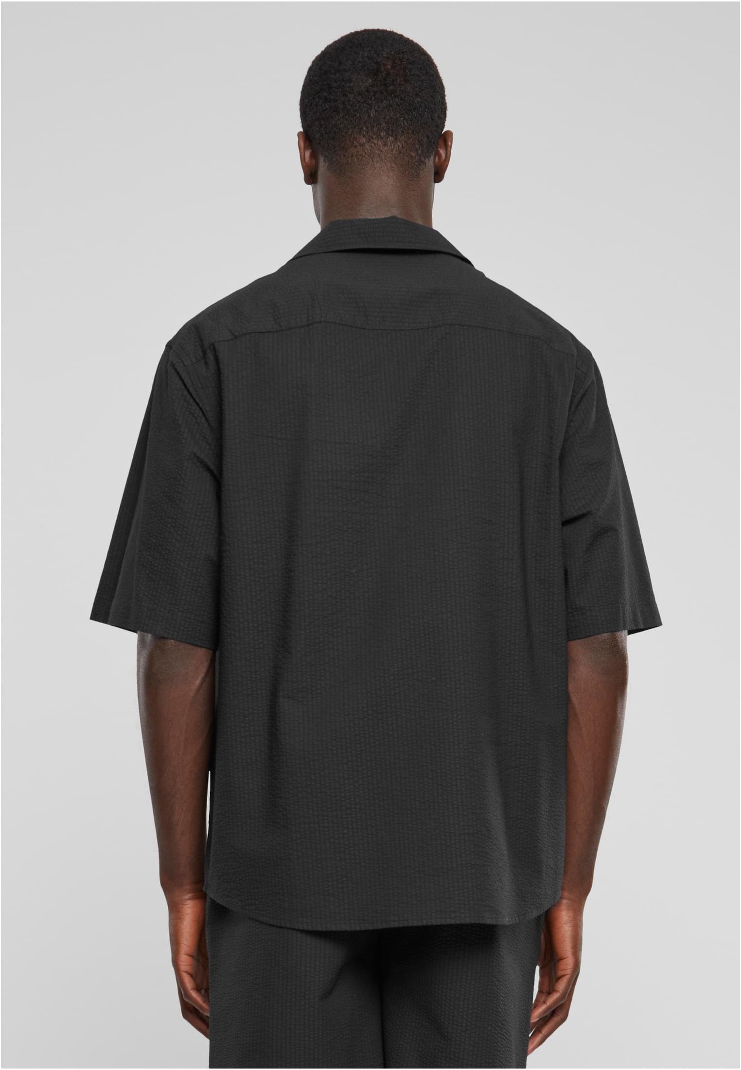 Relaxed Seersucker Short Sleeve Shirt | black