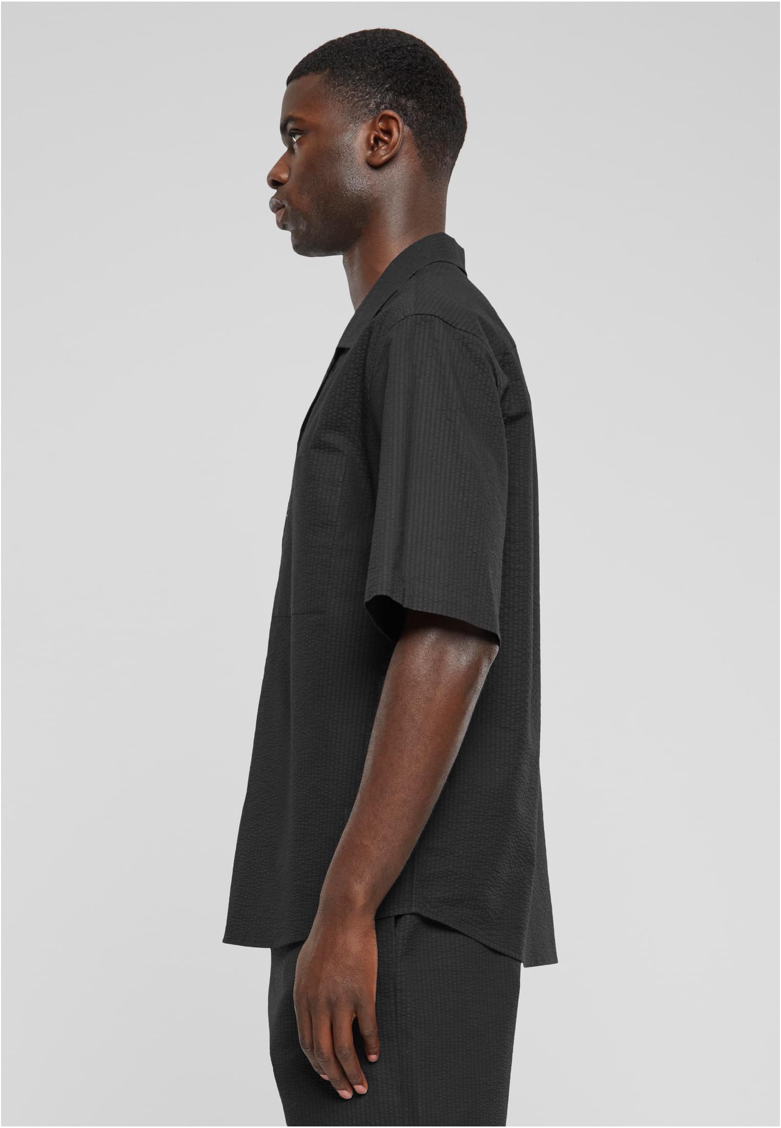 Relaxed Seersucker Short Sleeve Shirt | black