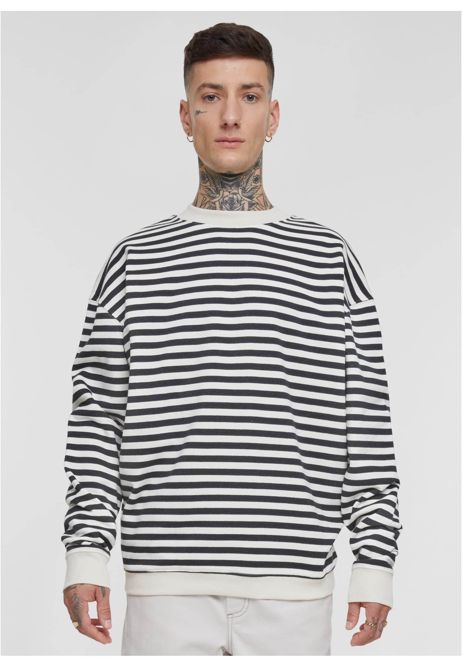 Striped Crewneck | whitesand/black