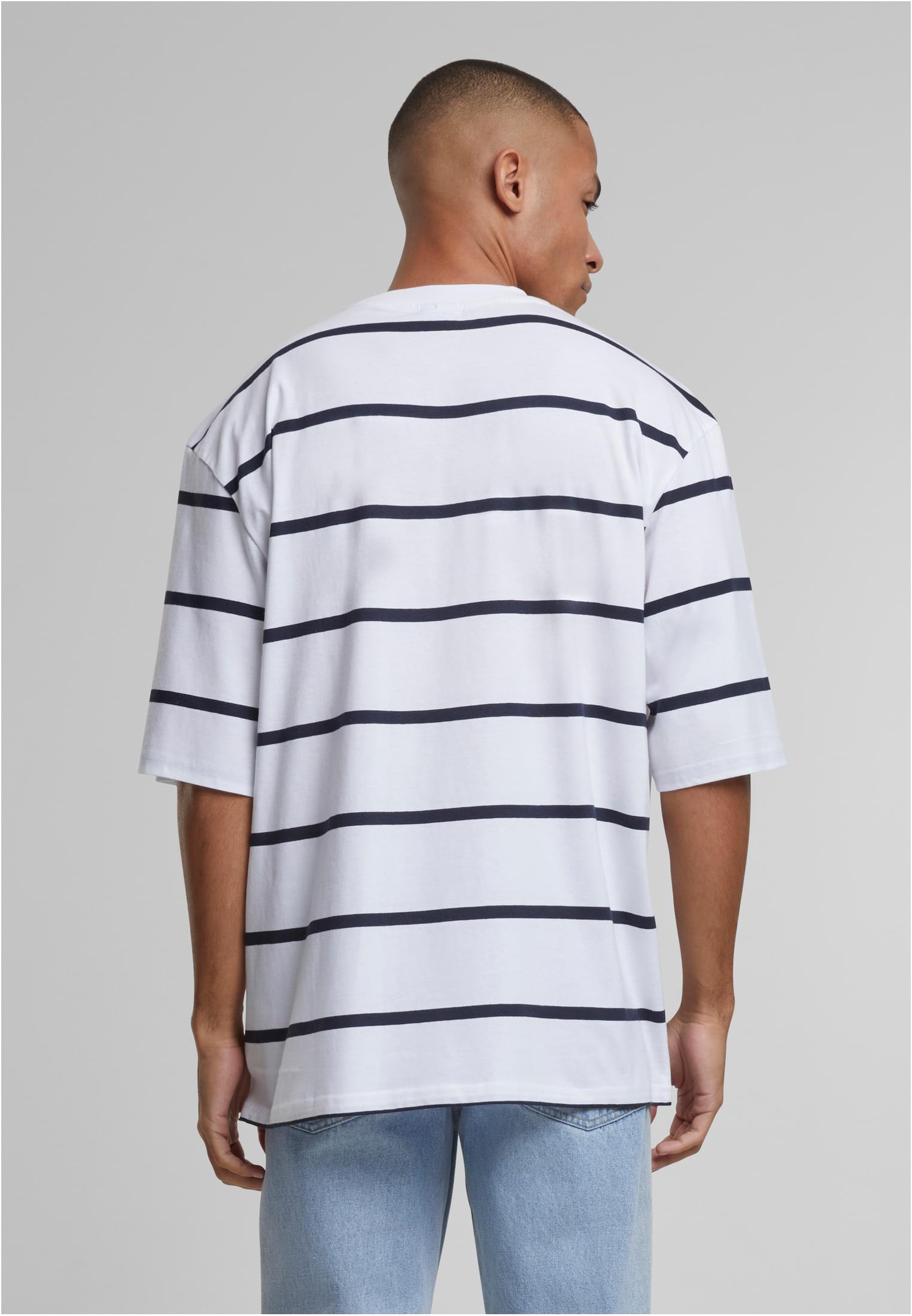 Oversized Sleeve Modern Stripe Tee | white/navy