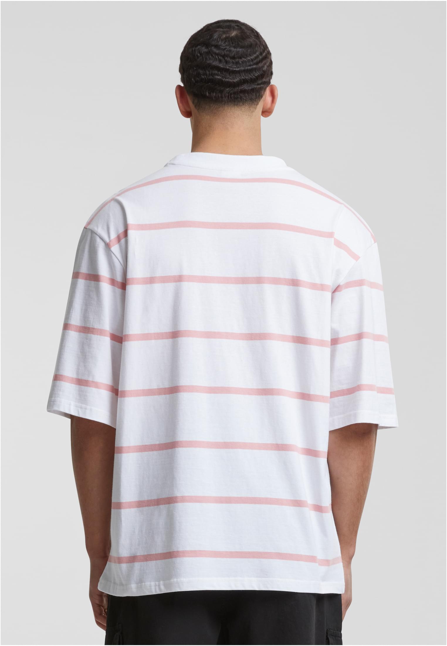 Oversized Sleeve Modern Stripe Tee | white/lemonadepink