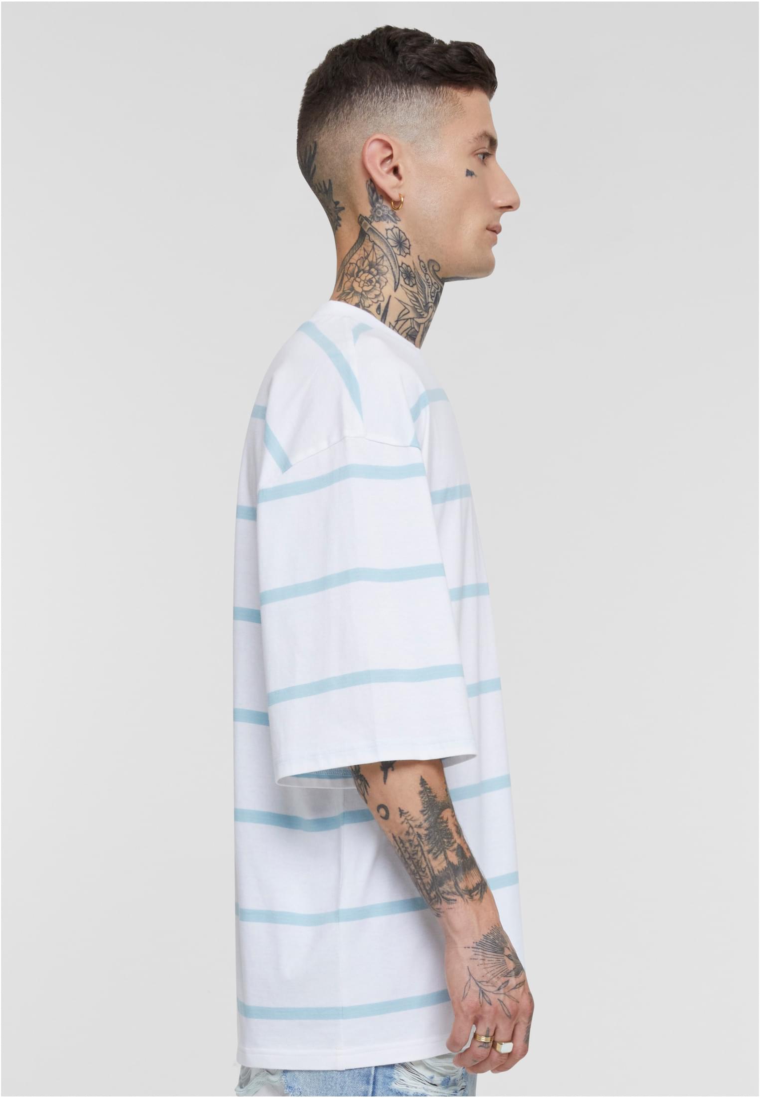 Oversized Sleeve Modern Stripe Tee | white/oceanblue