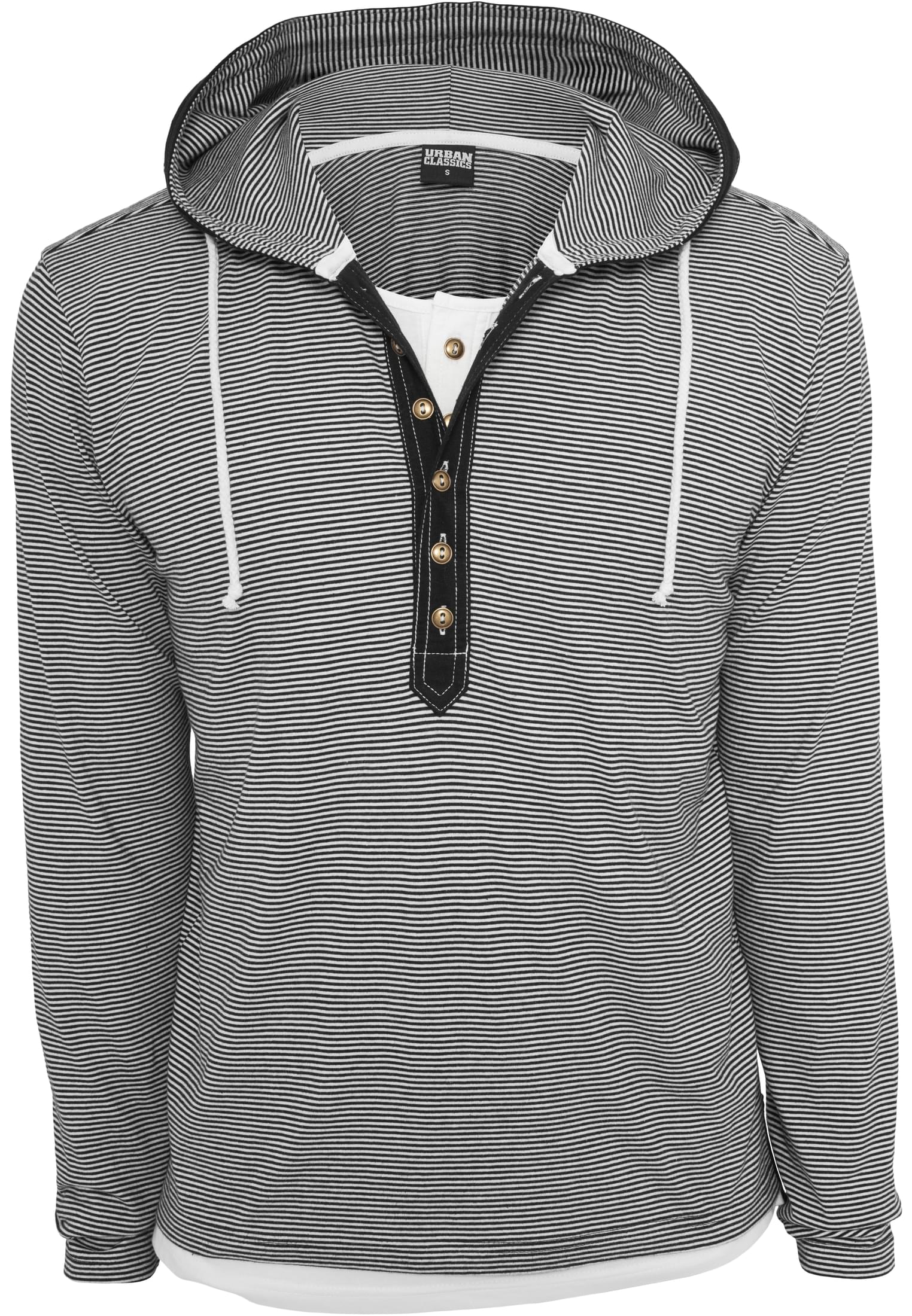 Fine Stripe Button Jersey Hoody | blk/wht