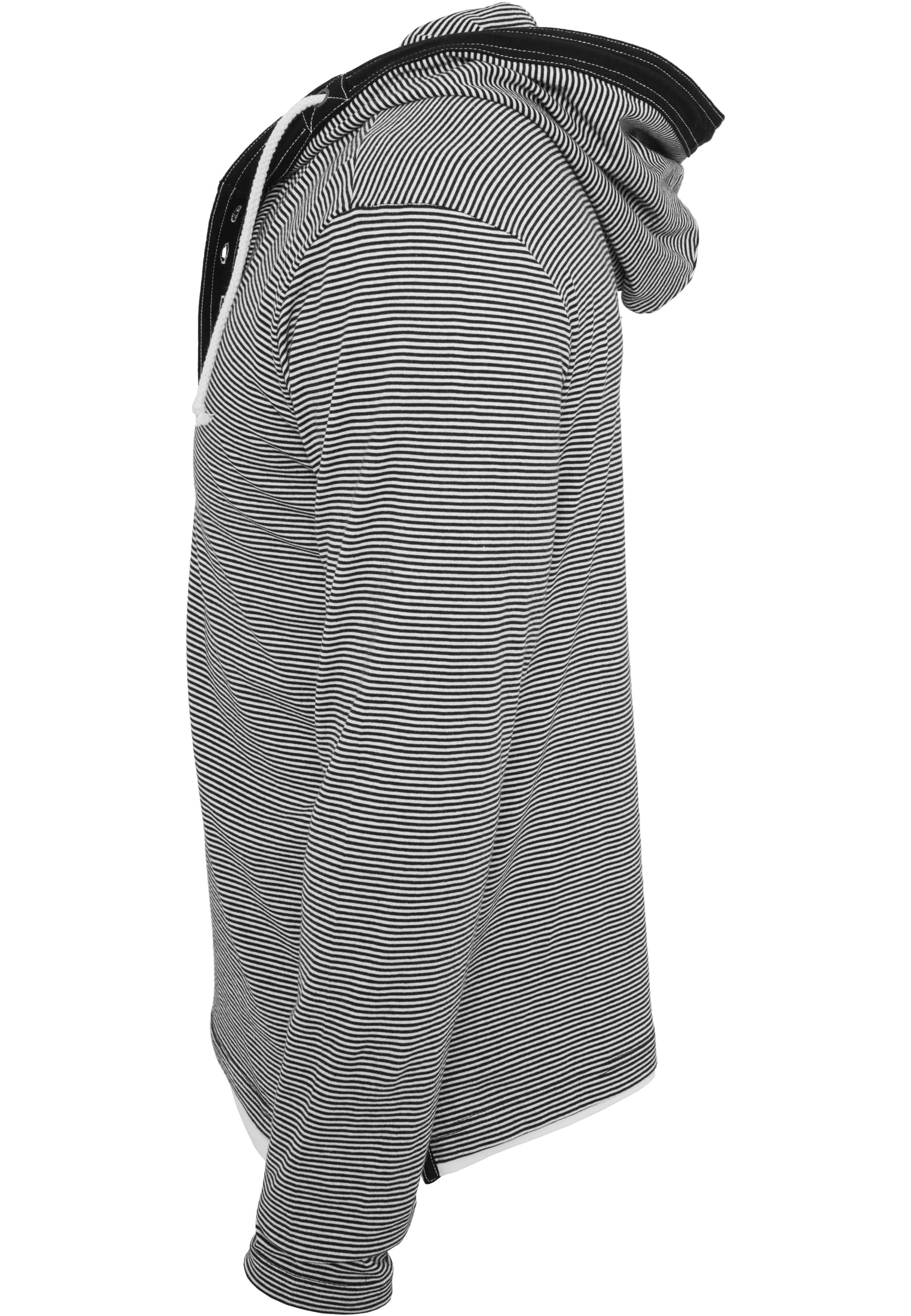 Fine Stripe Button Jersey Hoody | blk/wht