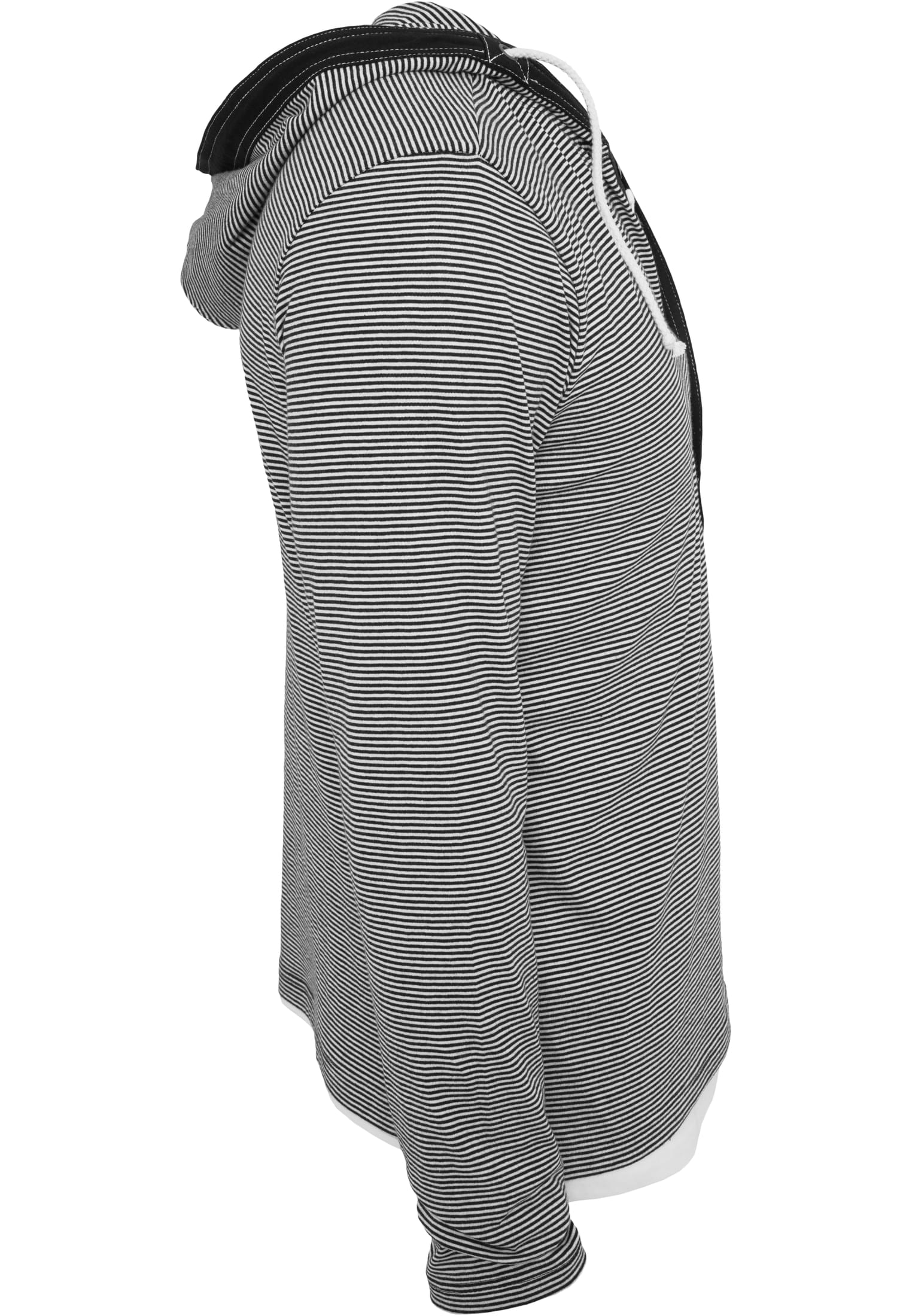 Fine Stripe Button Jersey Hoody | blk/wht