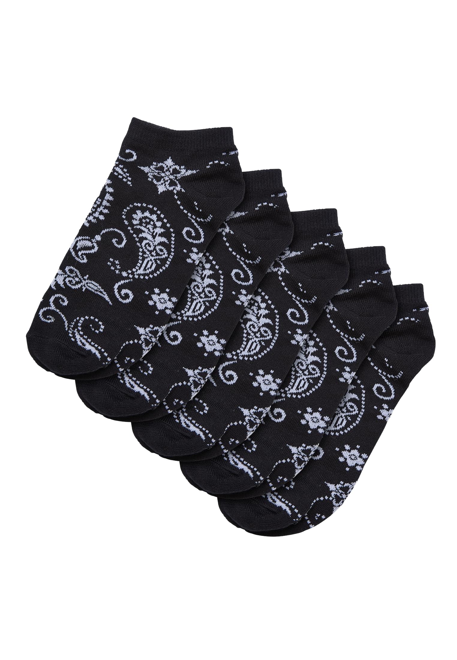 Bandana Pattern No Show Socks 5-Pack | black