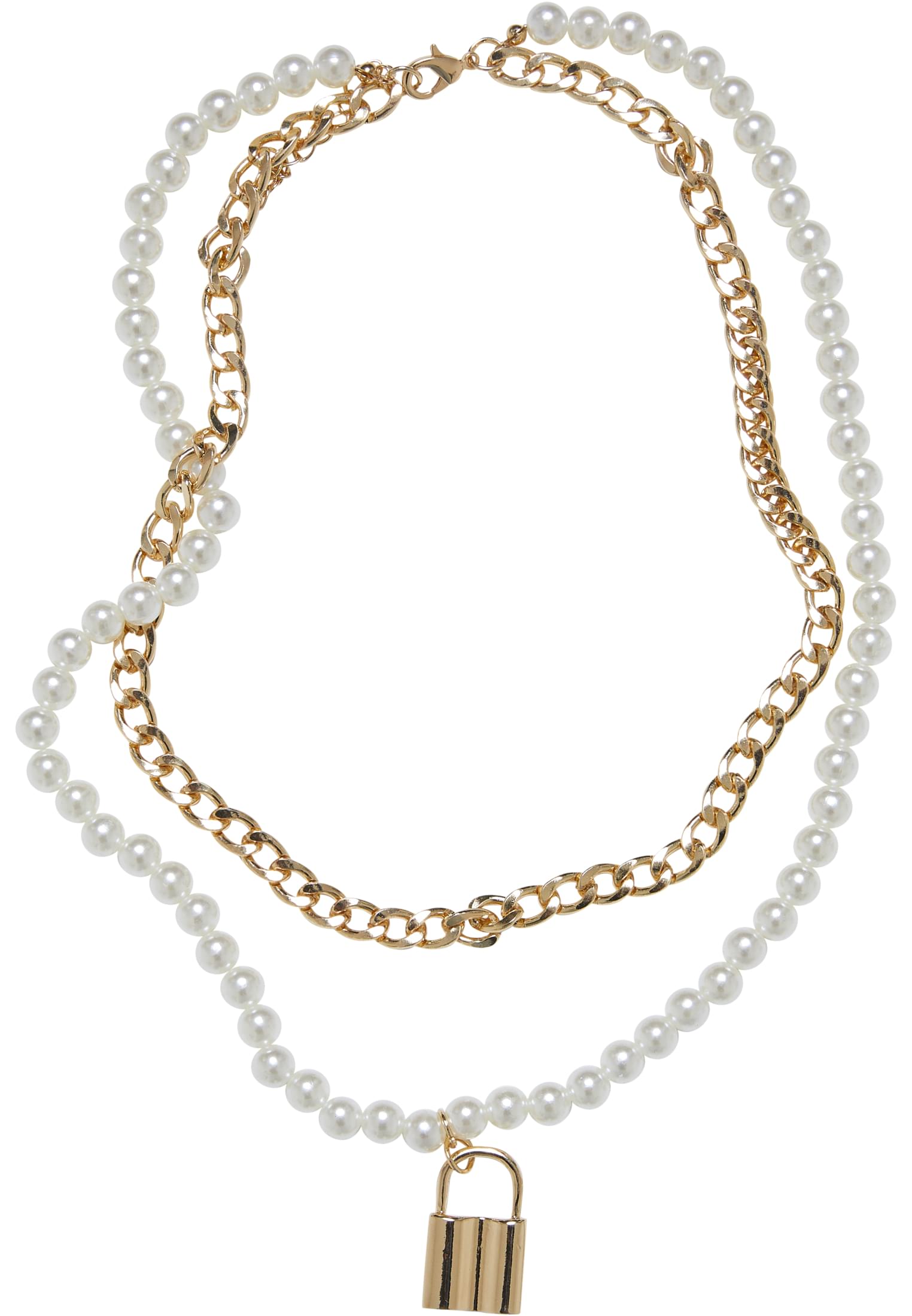 Padlock Pearl Layering Necklace | gold