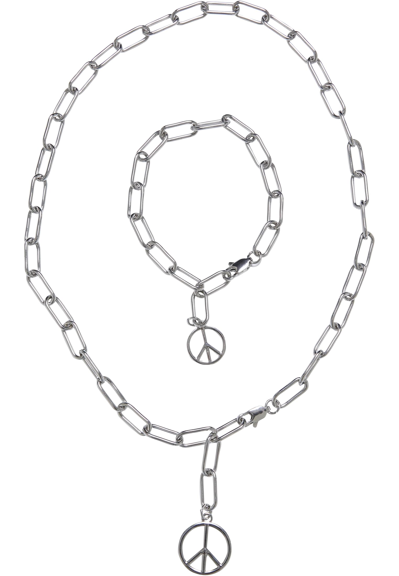 Y Chain Peace Pendant Necklace And Bracelet | silver