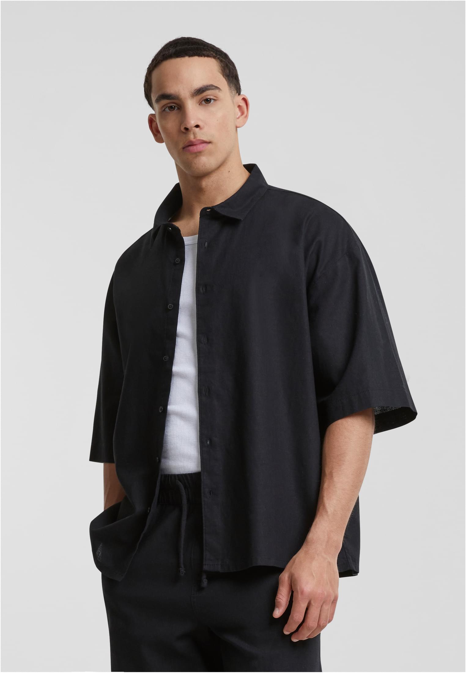 Boxy Cotton Linen Shirt | black