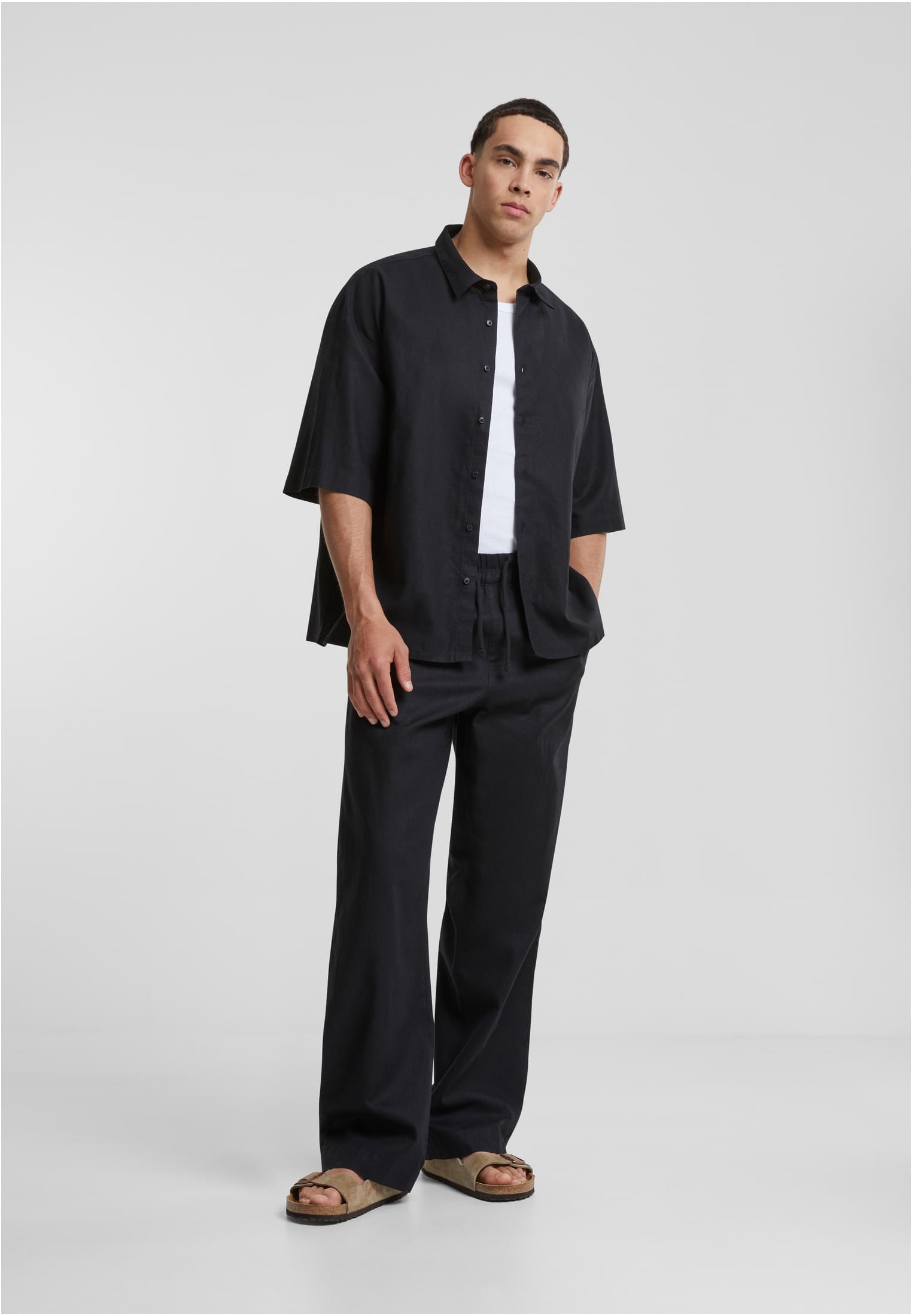 Boxy Cotton Linen Shirt | black