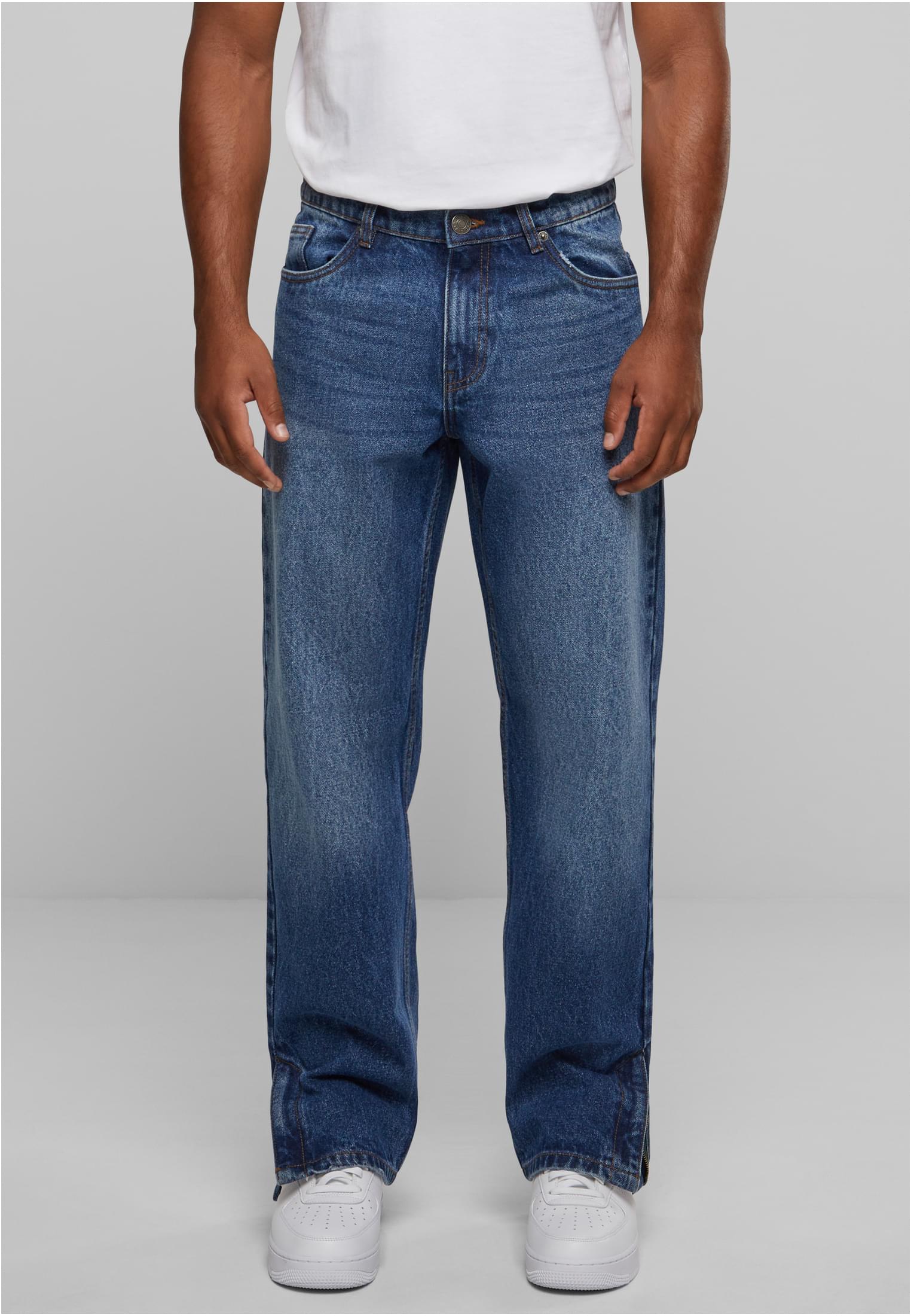 Heavy Ounce Straight Fit Zipped Jeans | new mid blue washed