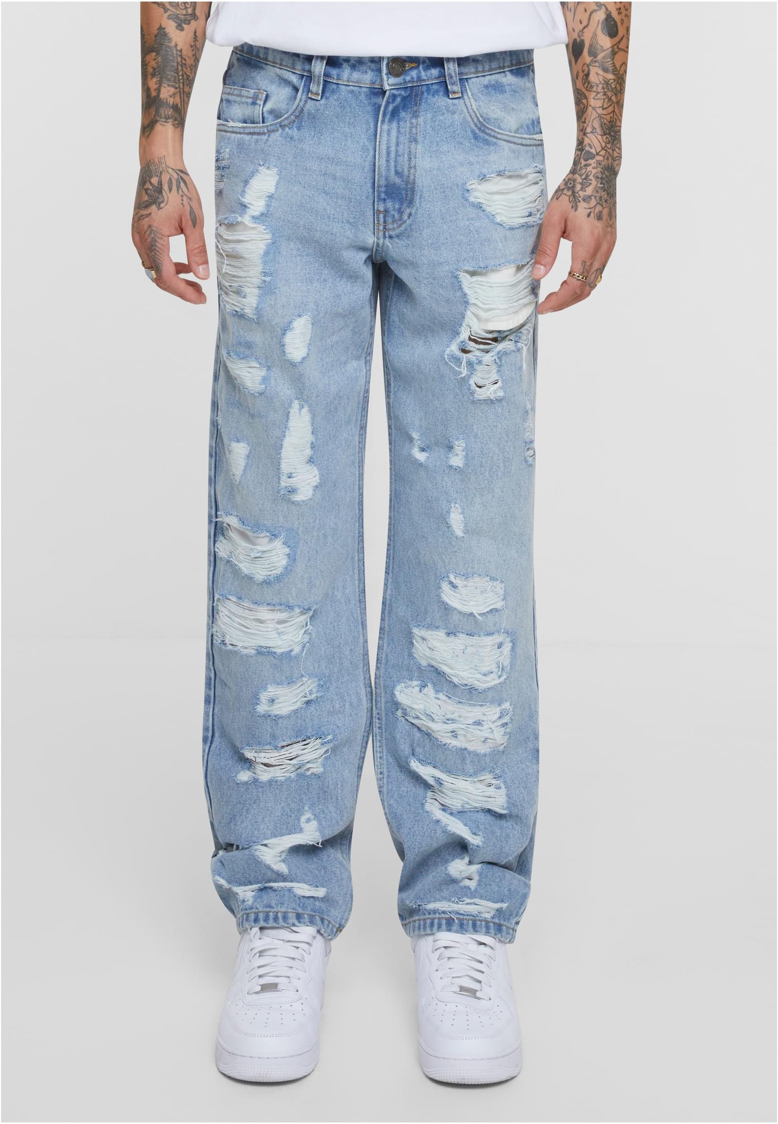 Heavy Ounce Straight Fit Heavy Destroyed Jeans | new light blue heavy destroyed washed