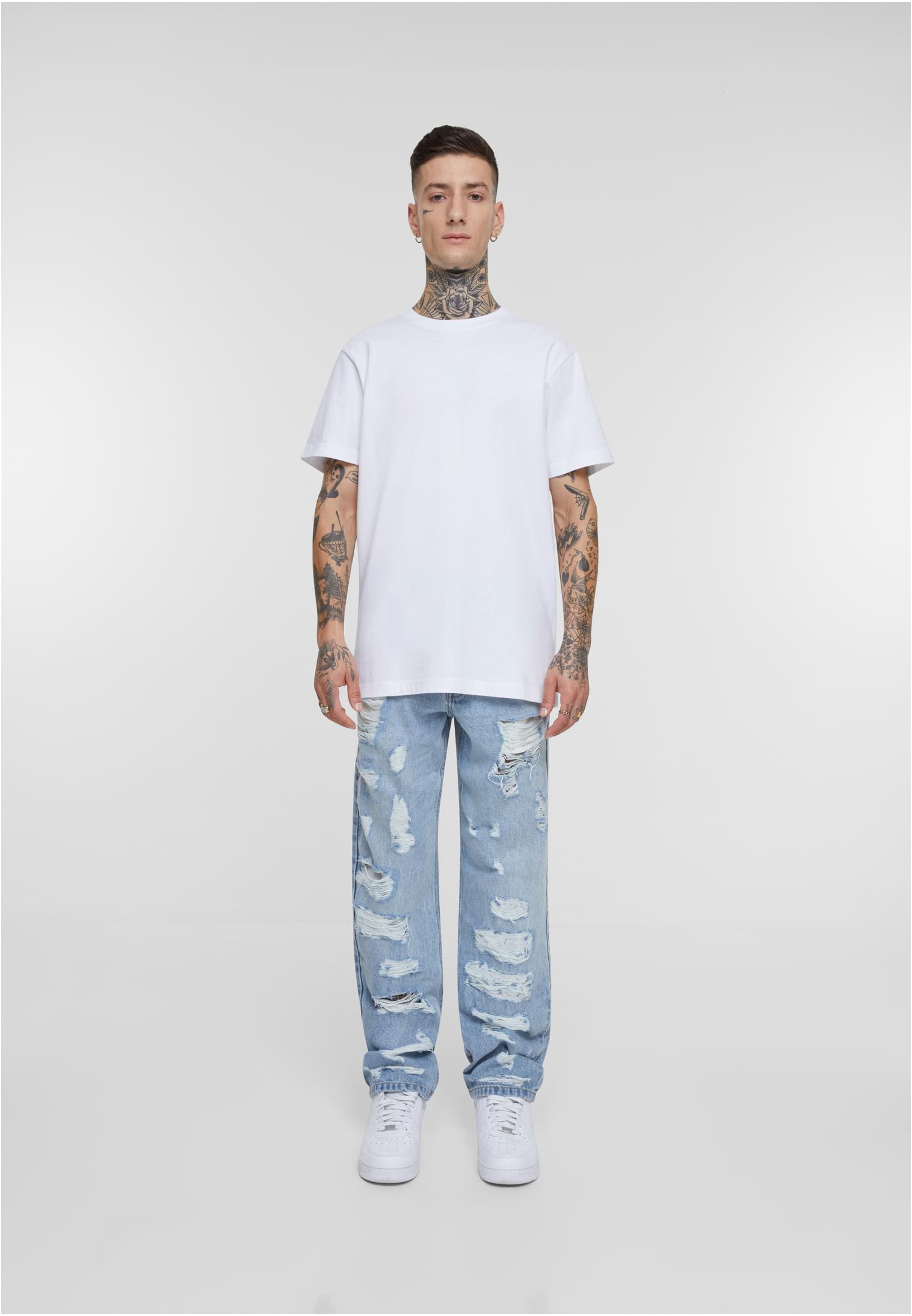 Heavy Ounce Straight Fit Heavy Destroyed Jeans | new light blue heavy destroyed washed