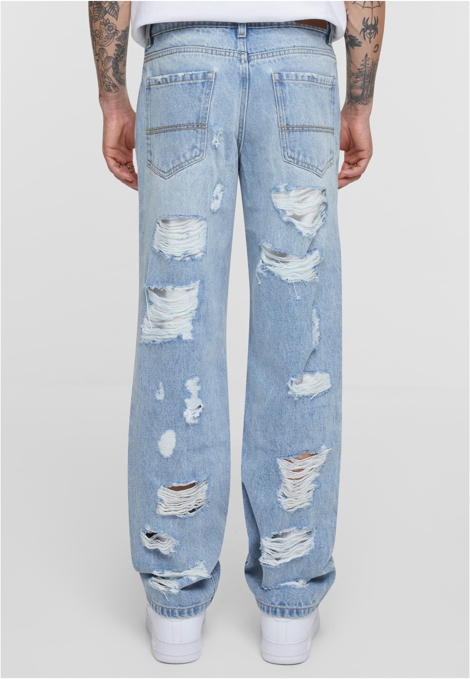 Heavy Ounce Straight Fit Heavy Destroyed Jeans | new light blue heavy destroyed washed