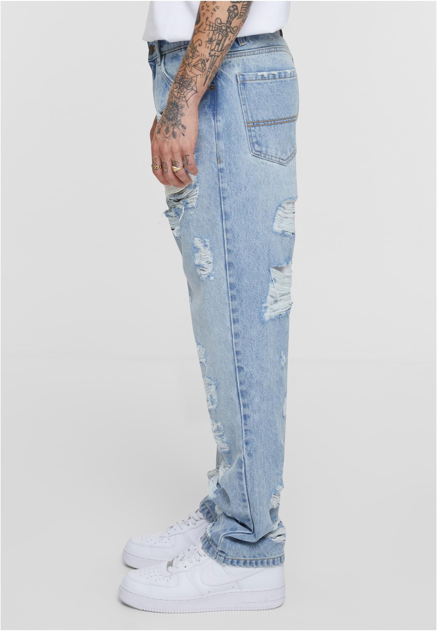 Heavy Ounce Straight Fit Heavy Destroyed Jeans | new light blue heavy destroyed washed