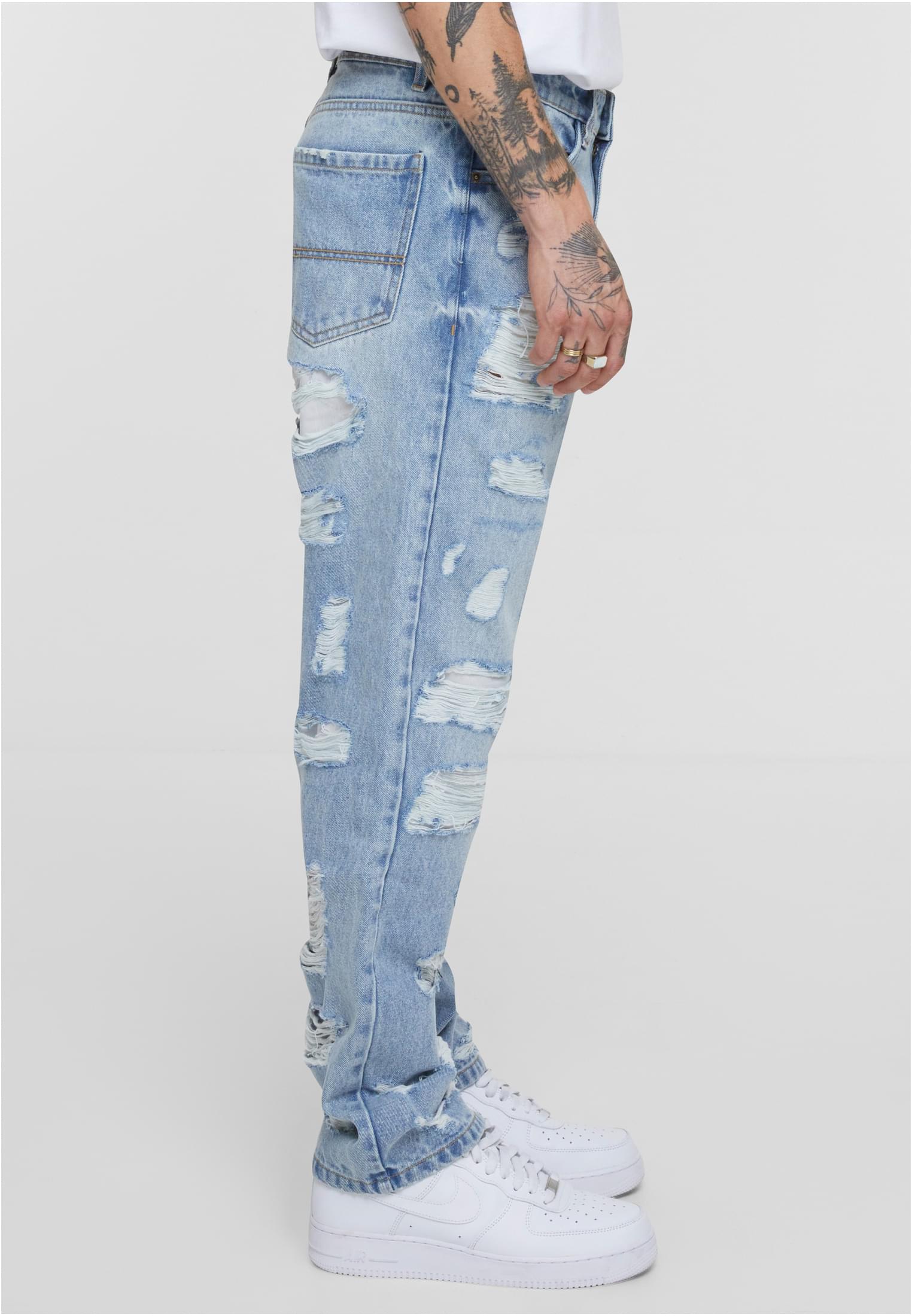 Heavy Ounce Straight Fit Heavy Destroyed Jeans | new light blue heavy destroyed washed