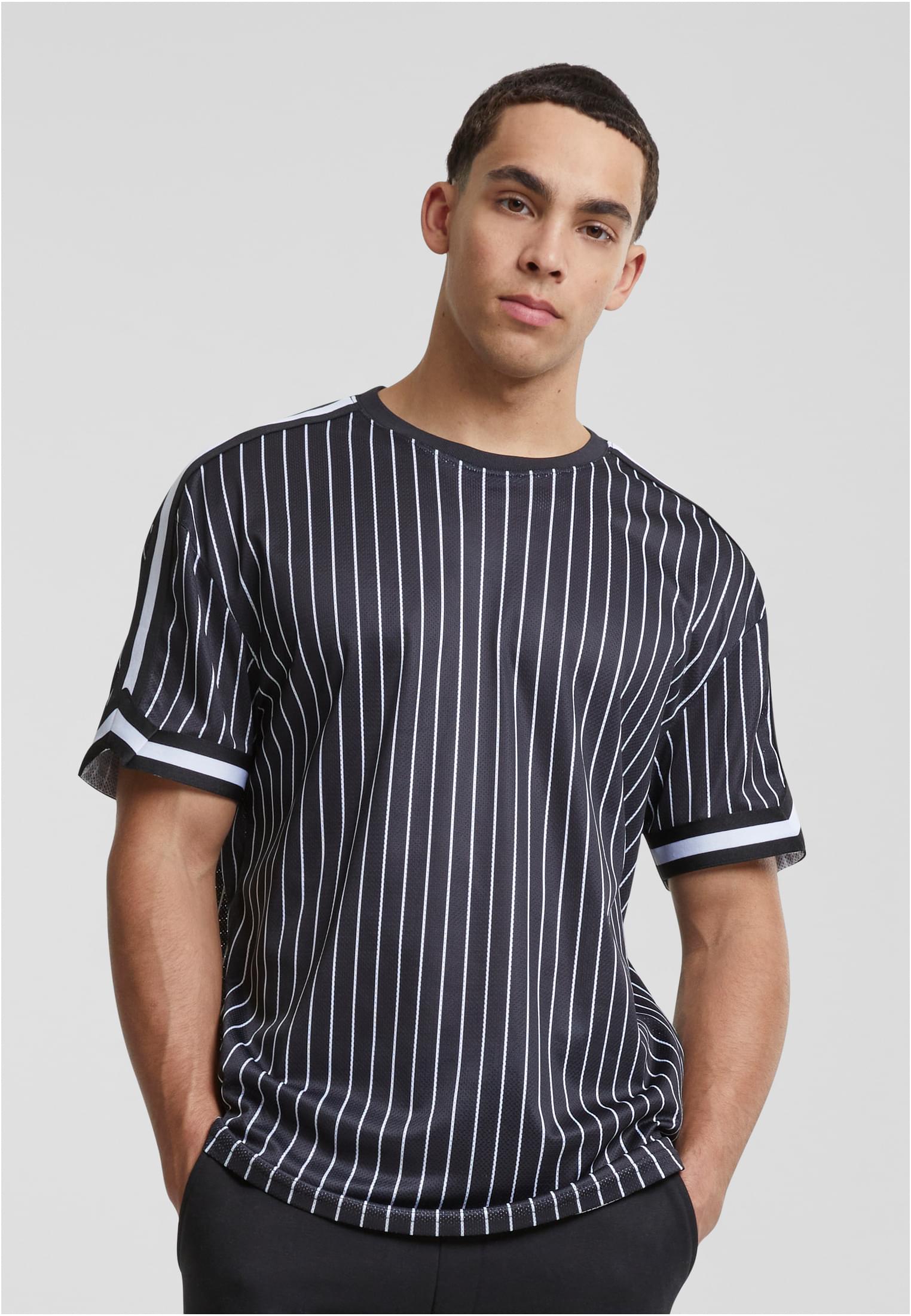 Oversized Striped Mesh Tee | black/white