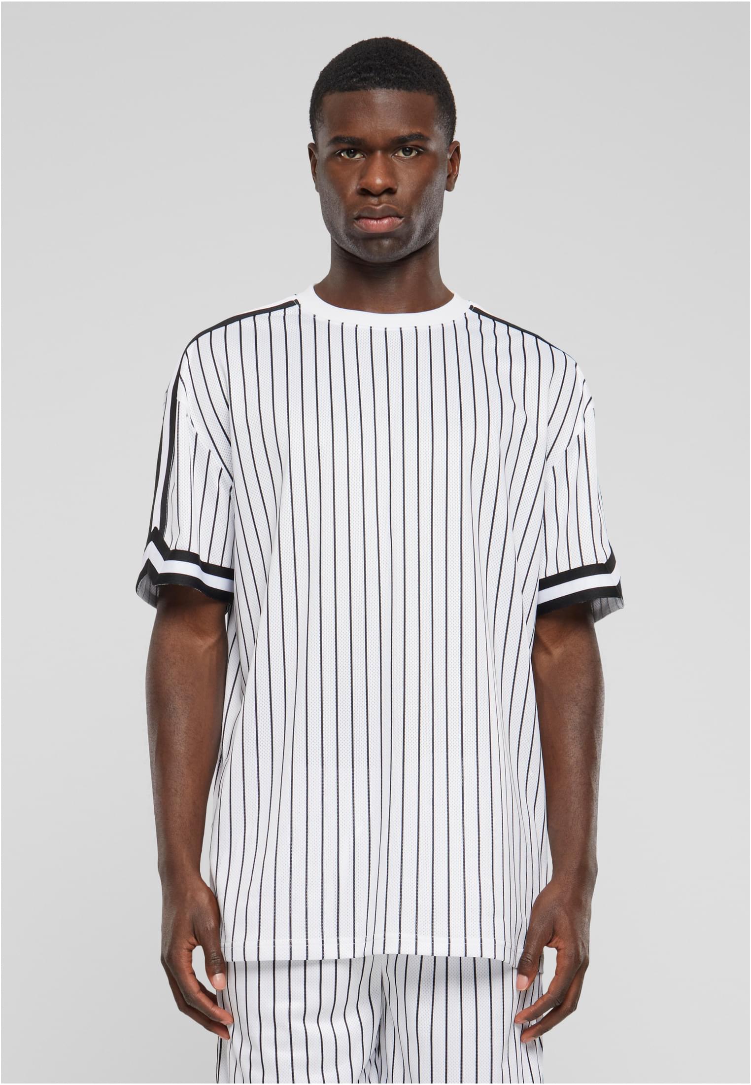 Oversized Striped Mesh Tee | white/black