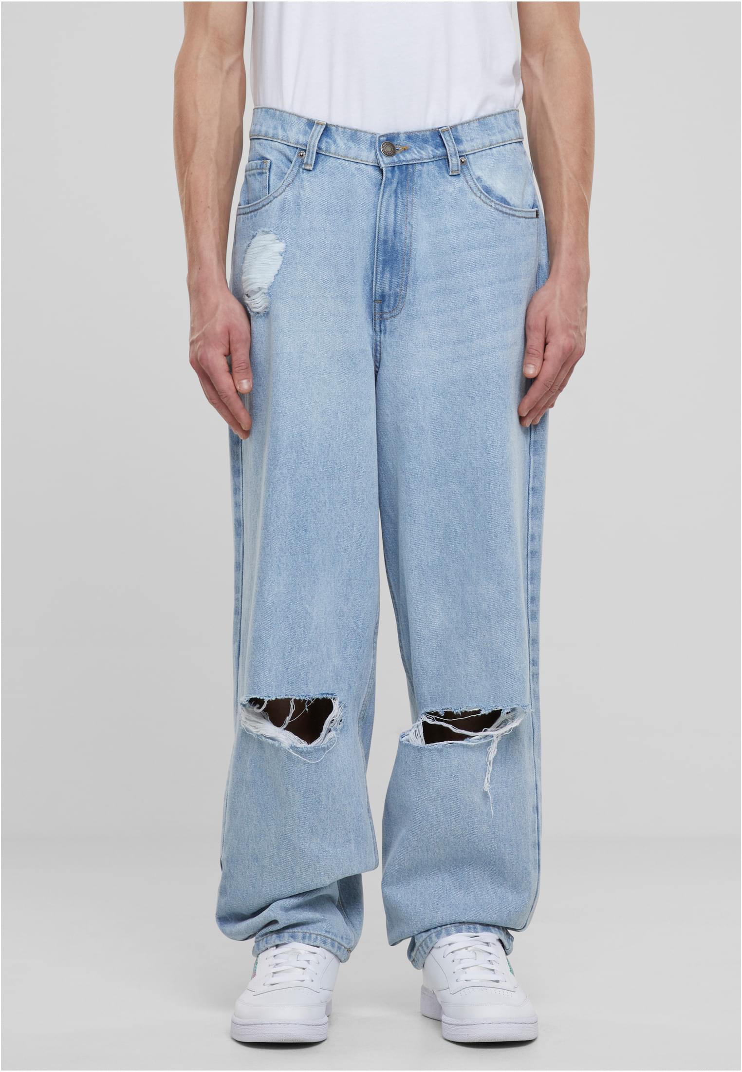 Heavy Ounce Knee Cut Baggy Fit Jeans | new light blue washed