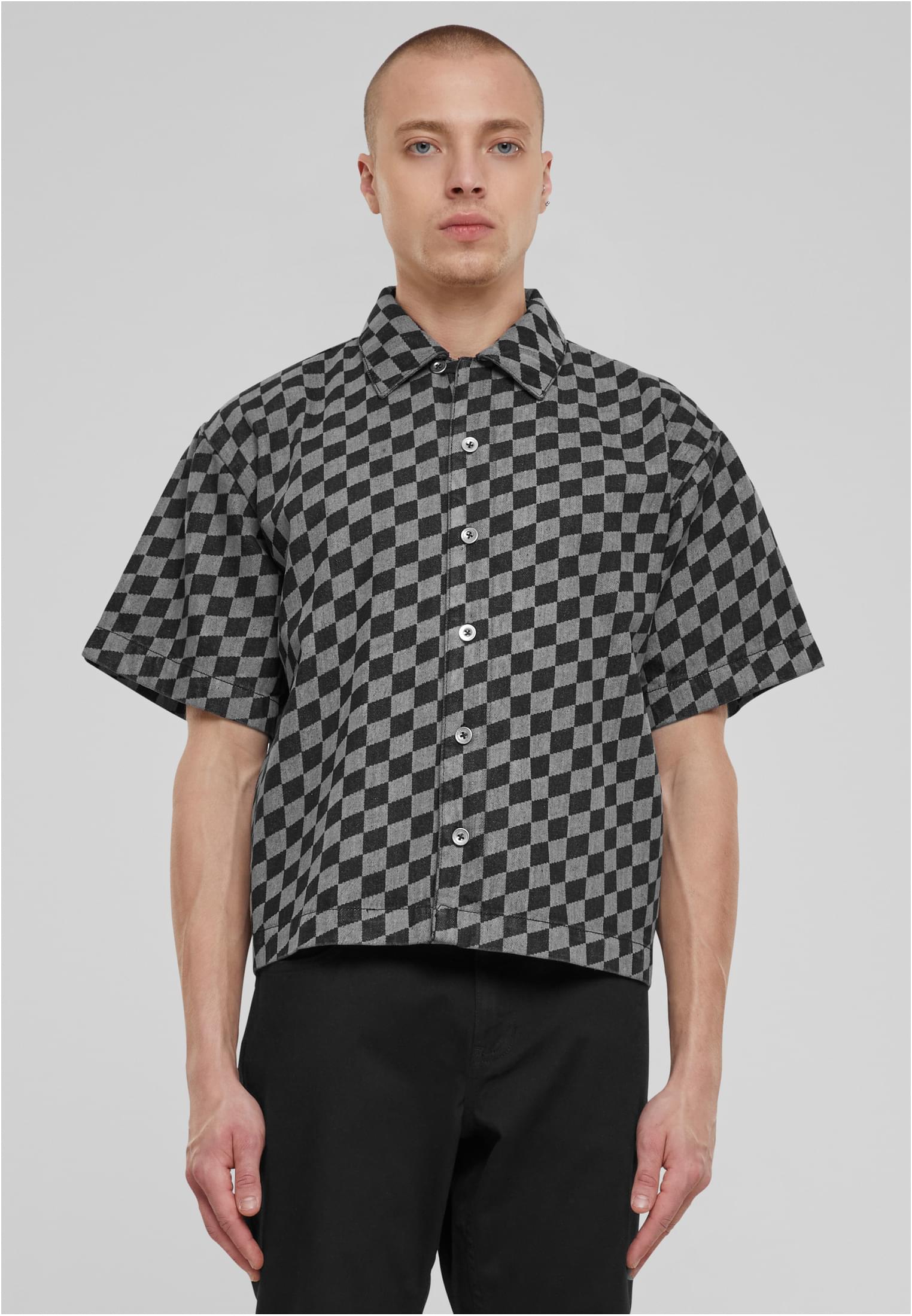 Laser Check Printed Boxy Shirt | blacklasercheck