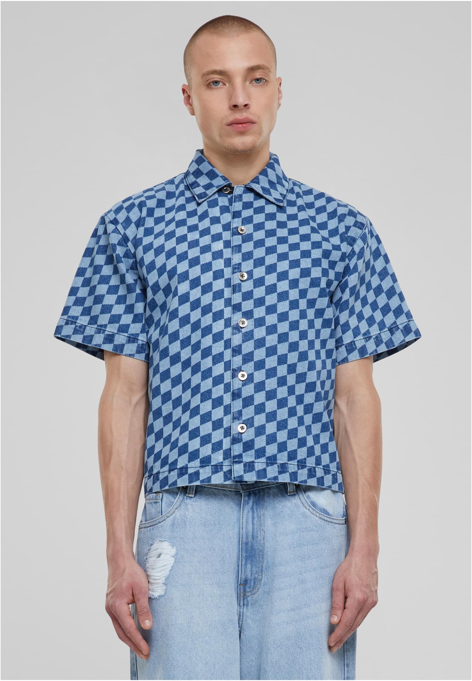 Laser Check Printed Boxy Shirt | bluelasercheck