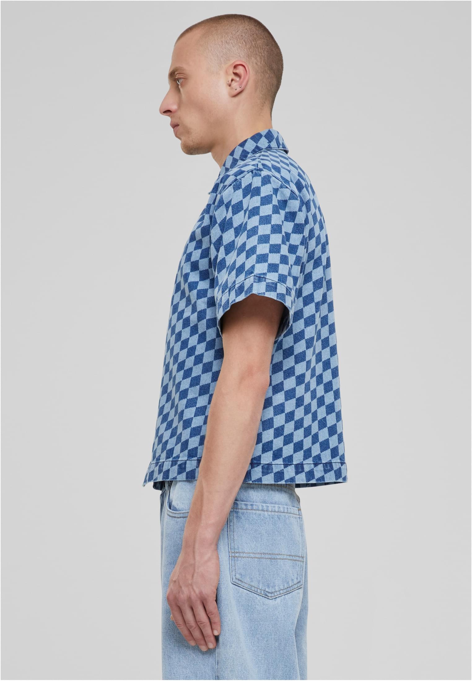 Laser Check Printed Boxy Shirt | bluelasercheck