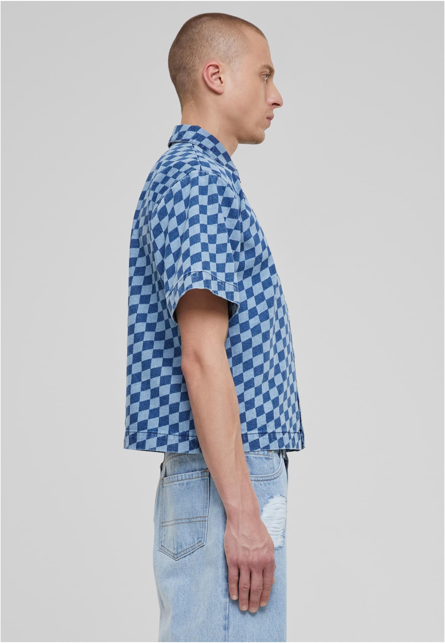 Laser Check Printed Boxy Shirt | bluelasercheck