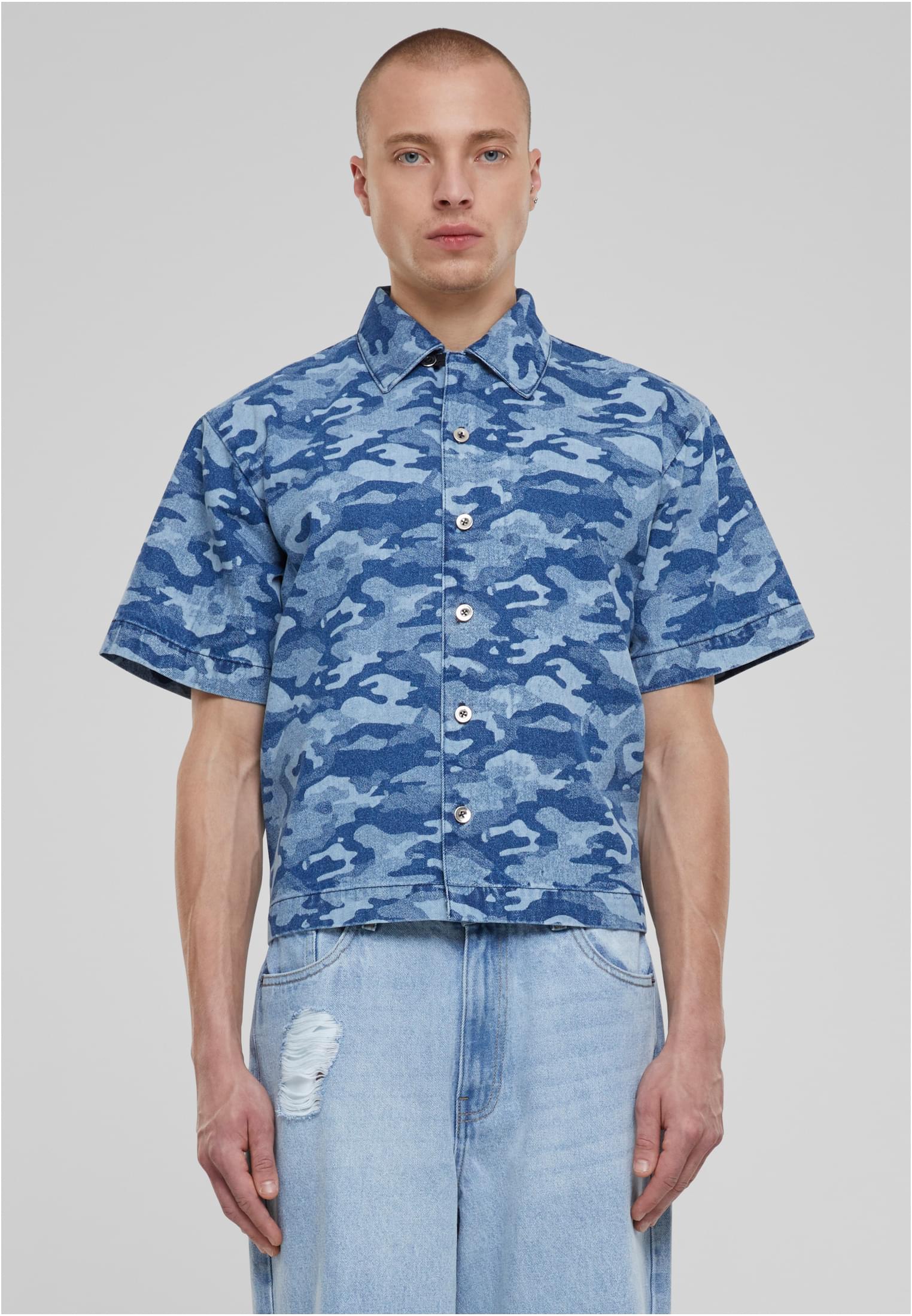 Laser Camo Printed Boxy Shirt | bluelasercamo