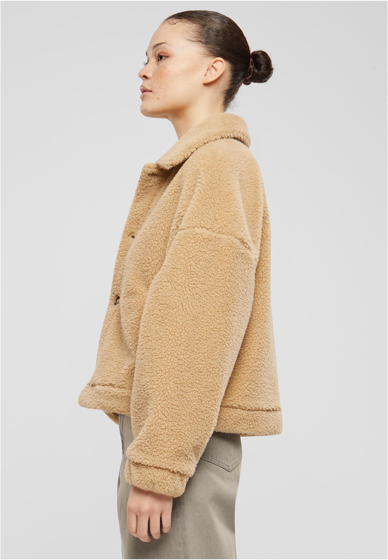 Ladies Short Sherpa Button Jacket | unionbeige