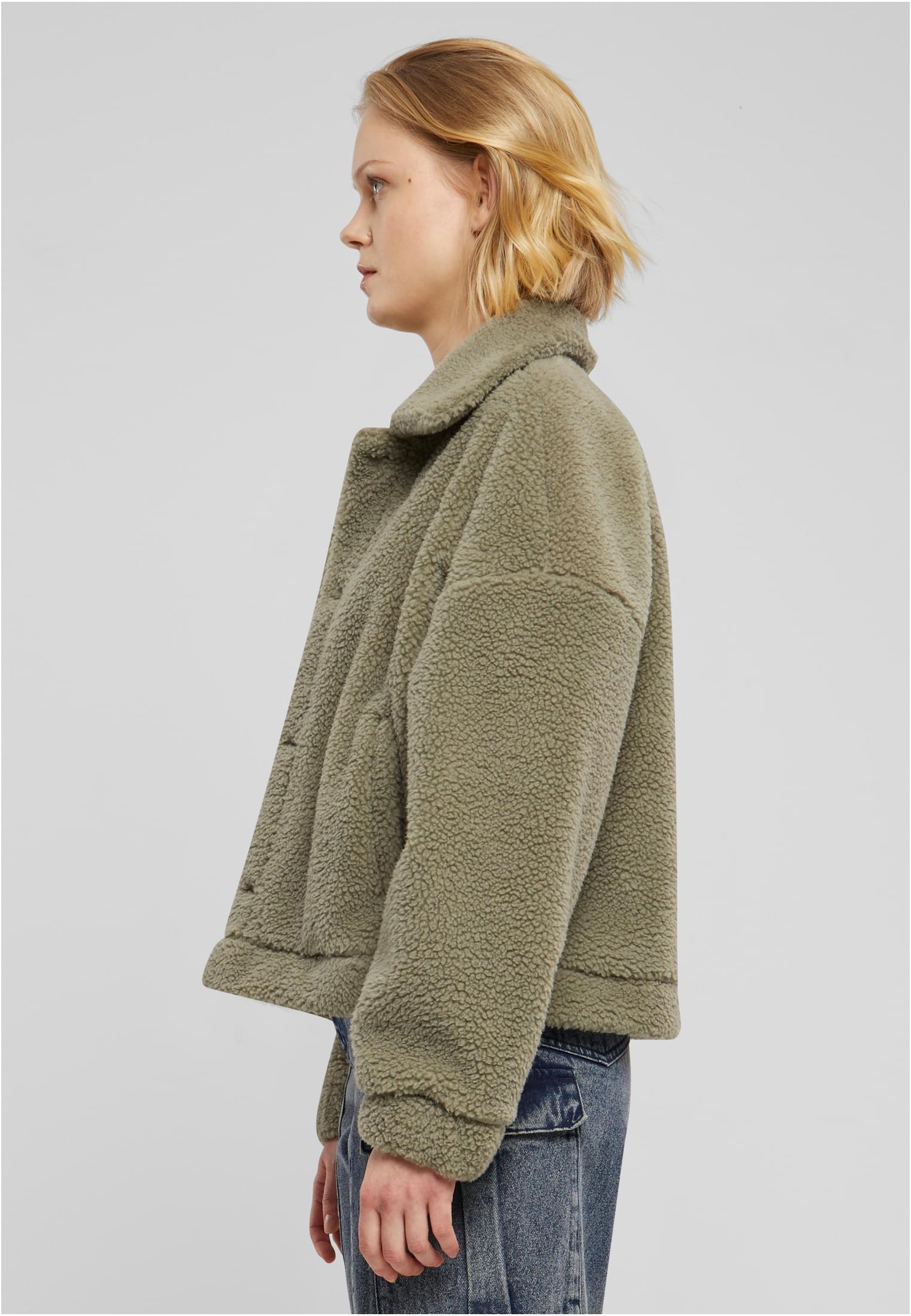 Ladies Short Sherpa Button Jacket | palegreen