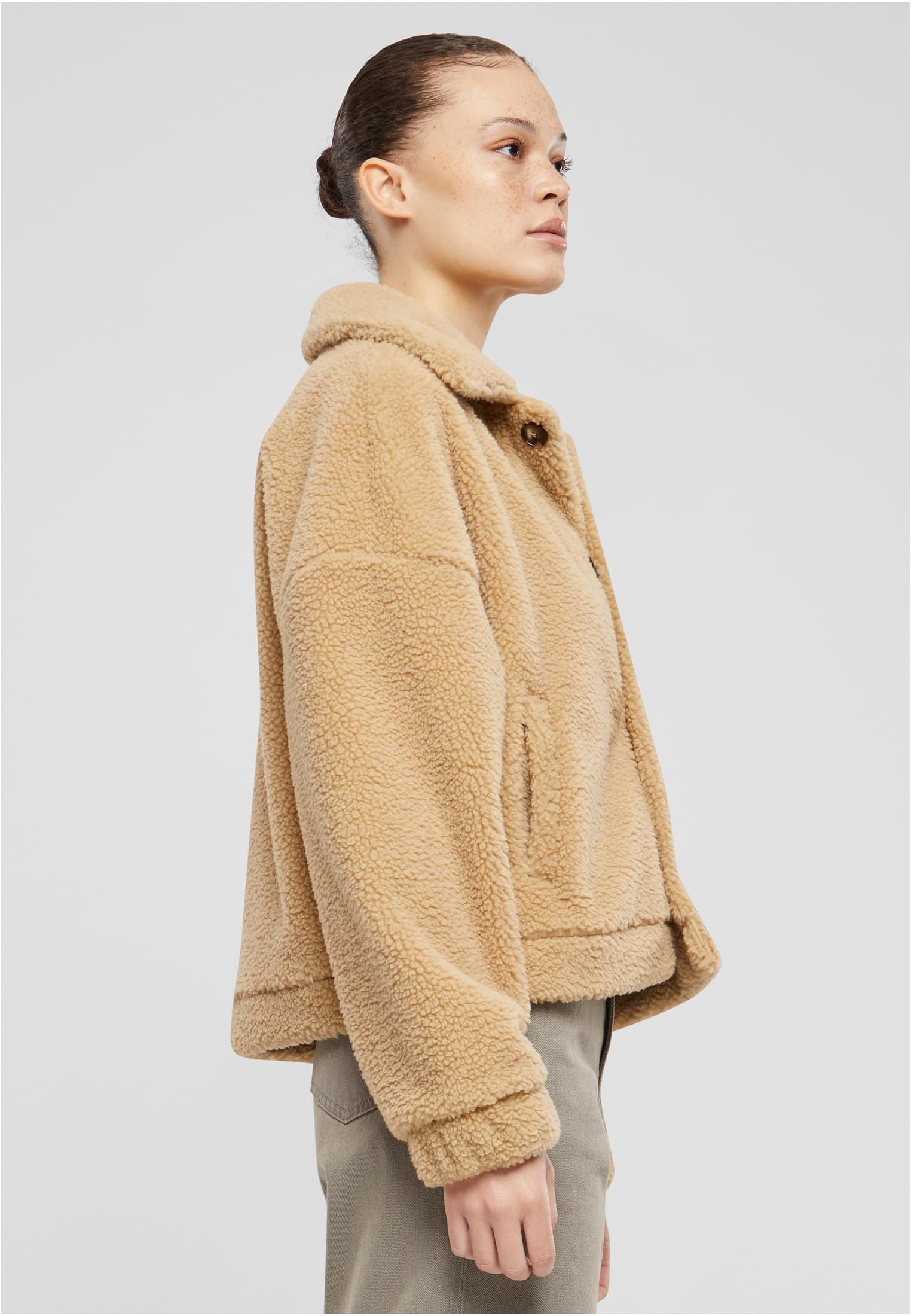 Ladies Short Sherpa Button Jacket | unionbeige