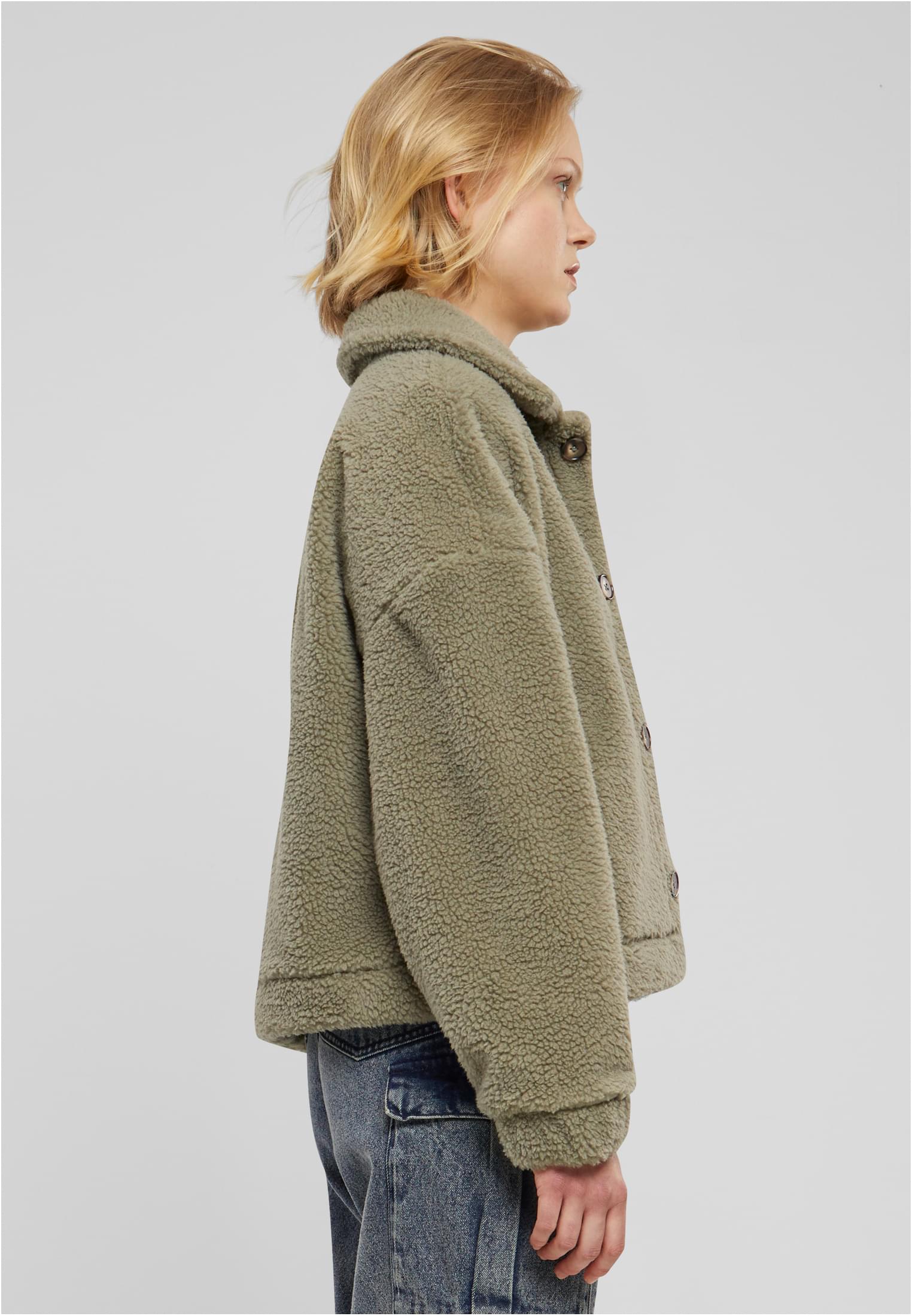 Ladies Short Sherpa Button Jacket | palegreen