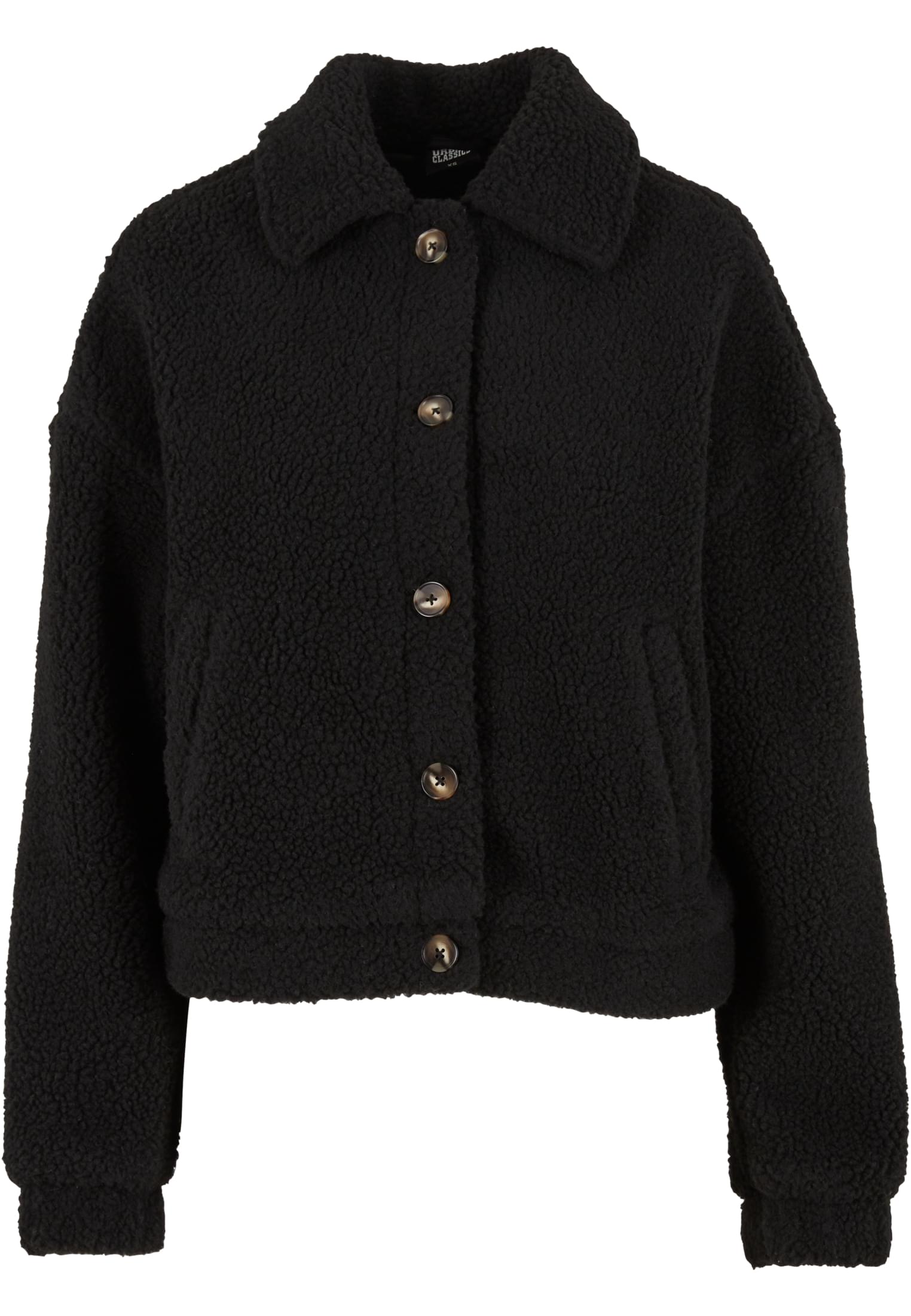 Ladies Short Sherpa Button Jacket | black