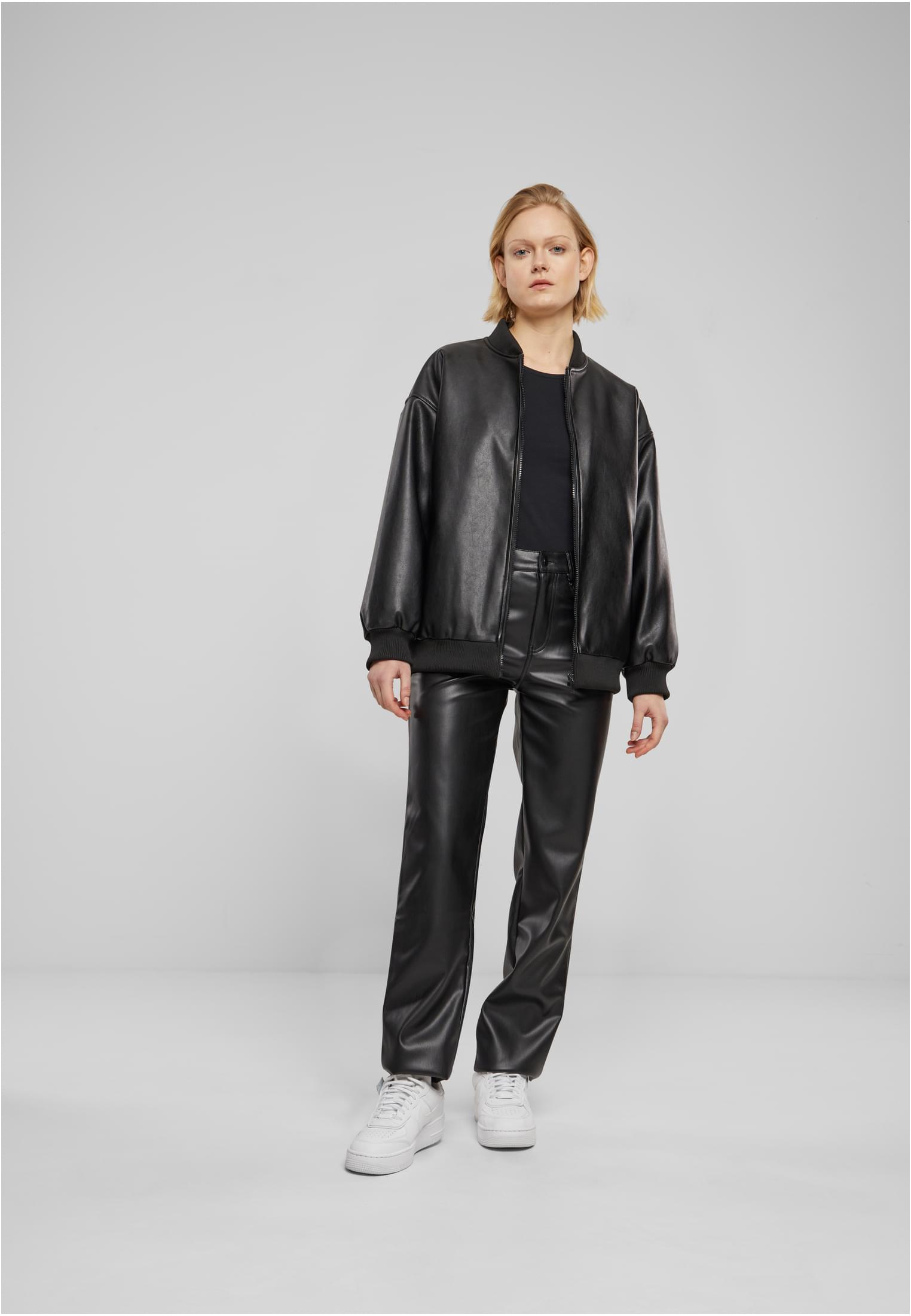 Ladies Synthetic Leather Bomber Jacket | black